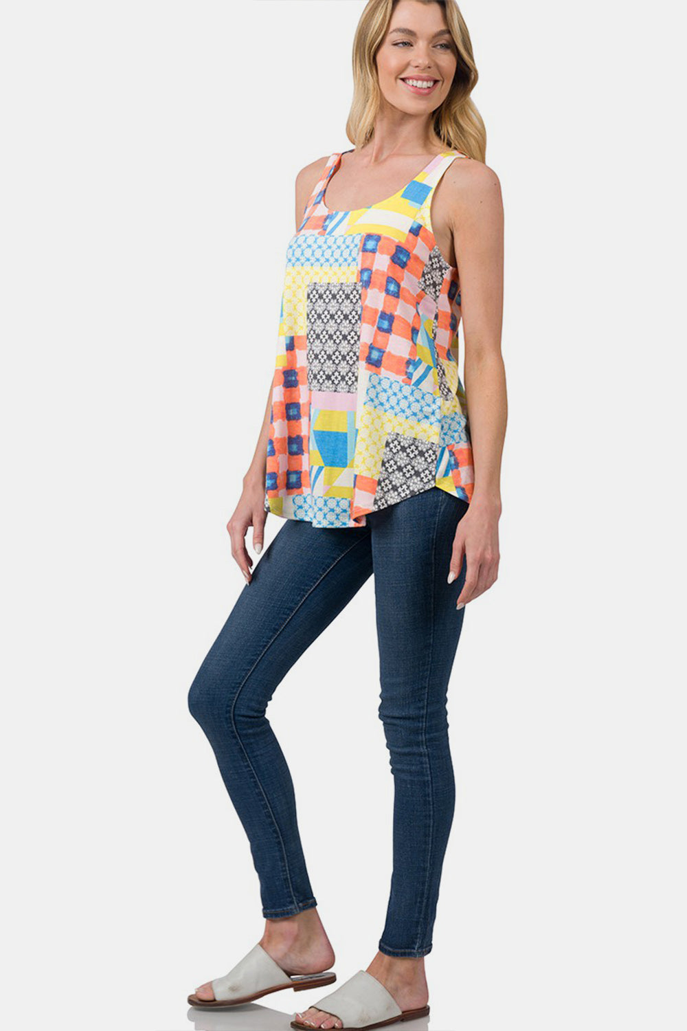 Honeybee Mumford's Printed Round Neck Curved Hem Tank