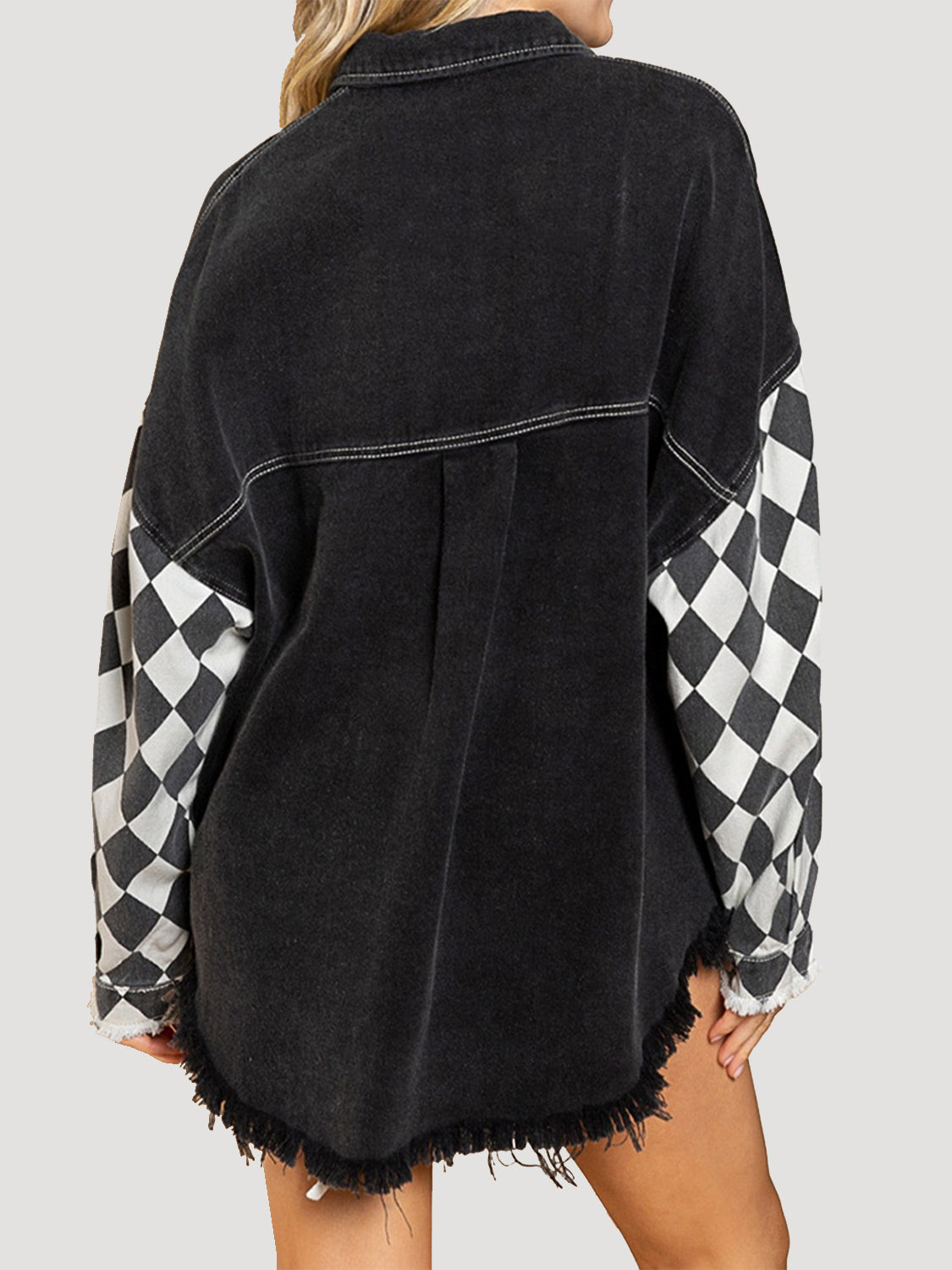 Honeybee Mumford's Geometric Raw Hem Denim Jacket