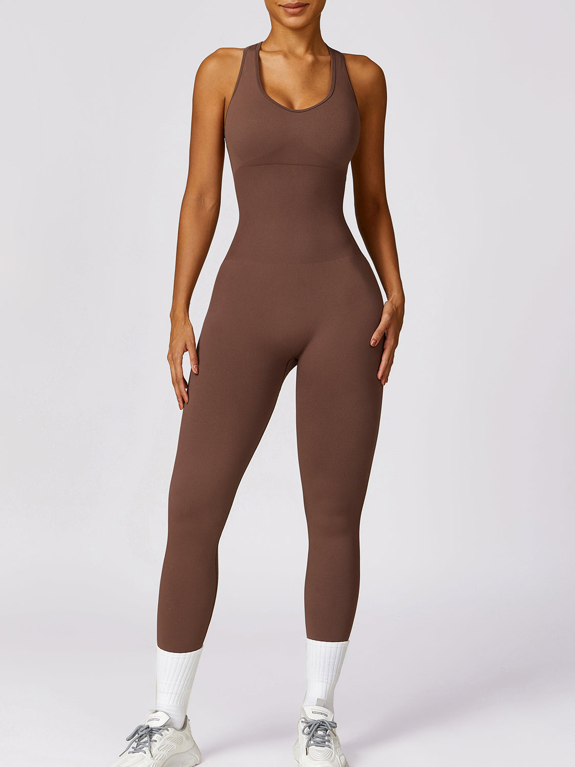 honeybee Mumford's Sleeveless Cutout Racerback Active Jumpsuit (Hot Pink , Black, Brown and more)