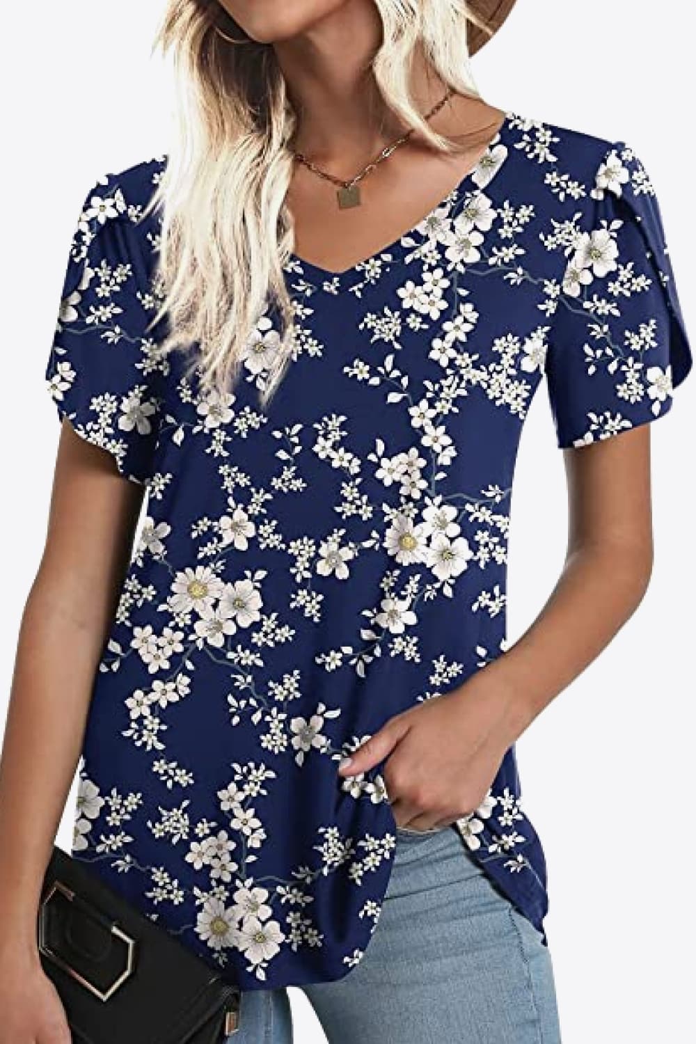 Honeybee Mumford's Printed Petal Sleeve V-Neck Blouse