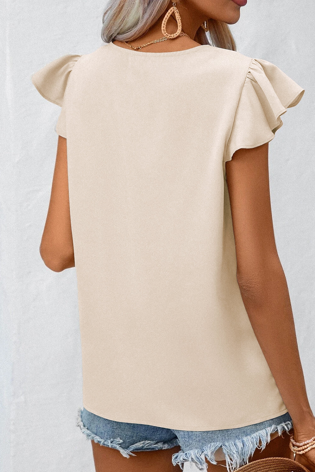 Honeybee Mumford's Ruffled V-Neck Cap Sleeve Blouse