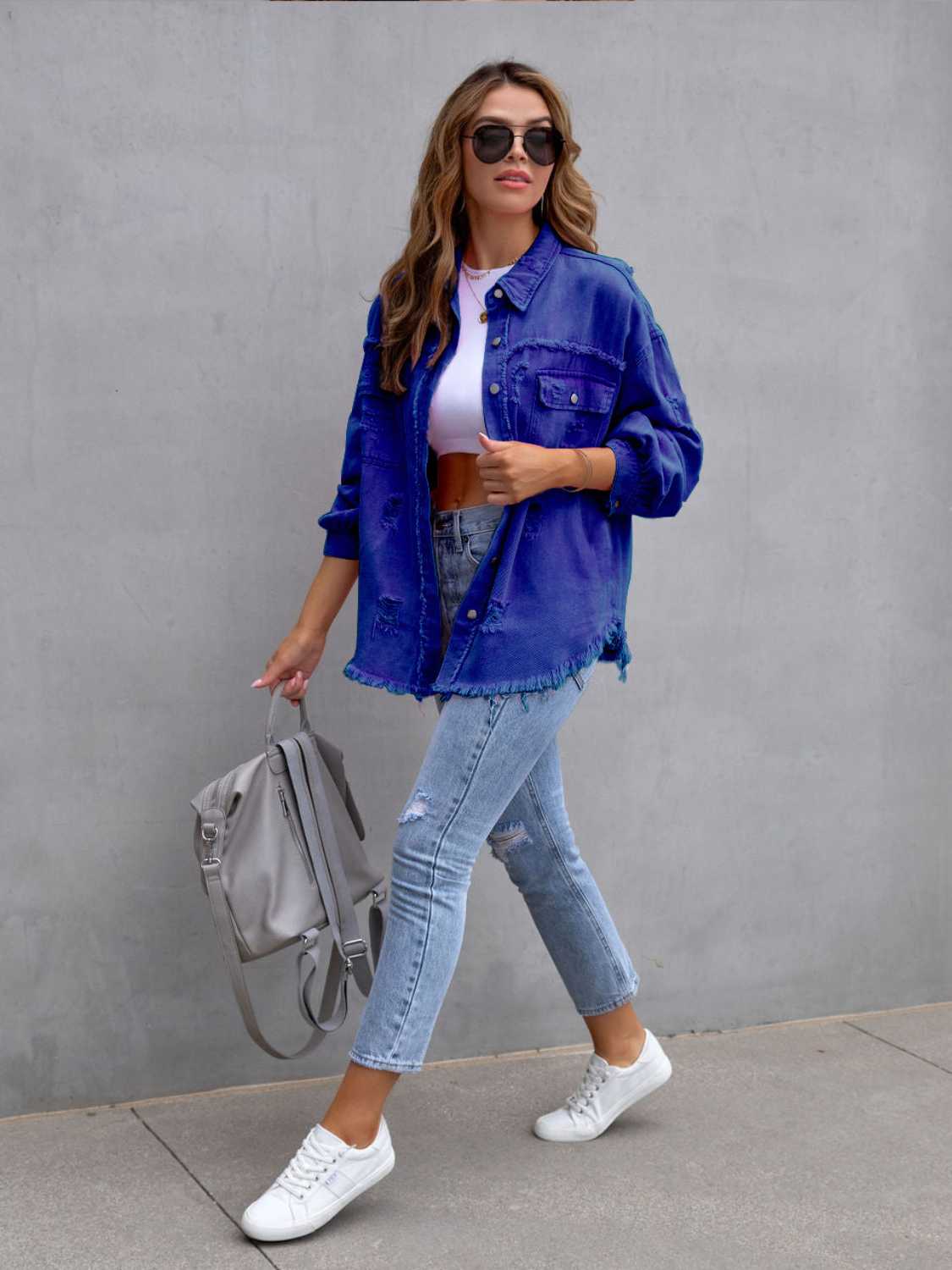 Honeybee Mumford's Distressed Drop Shoulder Denim Jacket