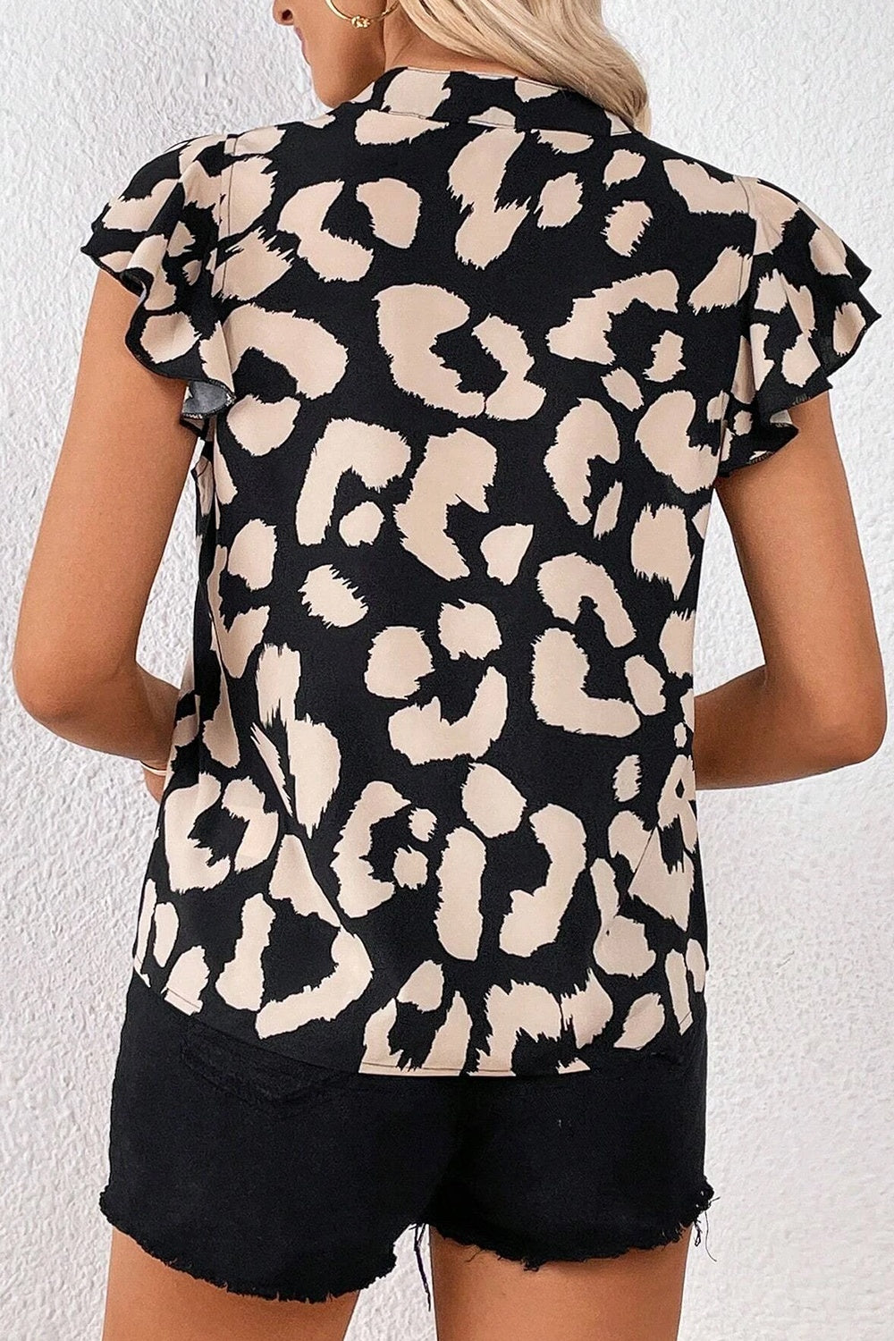 Honeybee Mumford's Leopard Notched Cap Sleeve Blouse