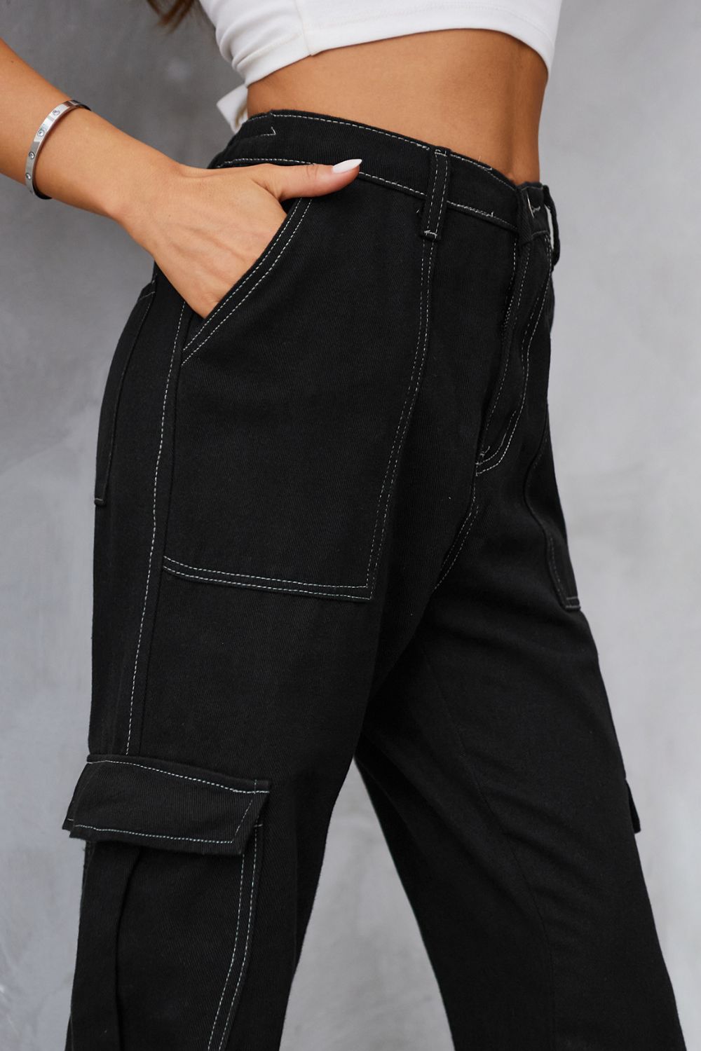 Honeybee Mumford's Long Straight Leg Jeans with Pockets (Army Green,Black,Dark Gray and more )