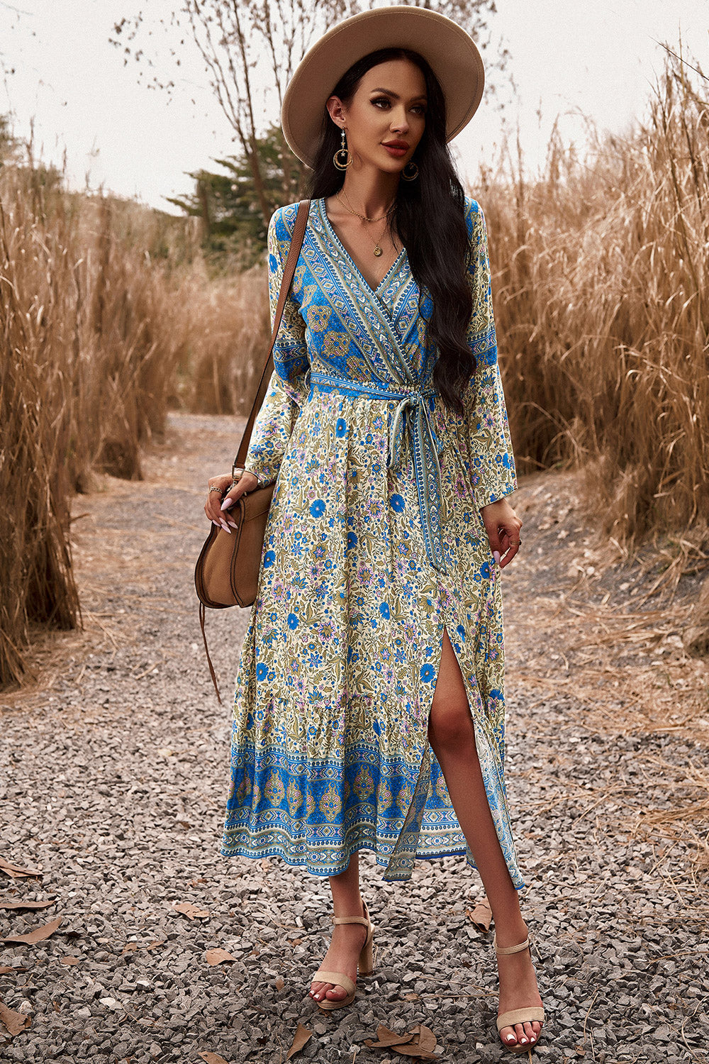 Honeybee Mumford's Casual Bohemian Surplice Neck Slit Dress