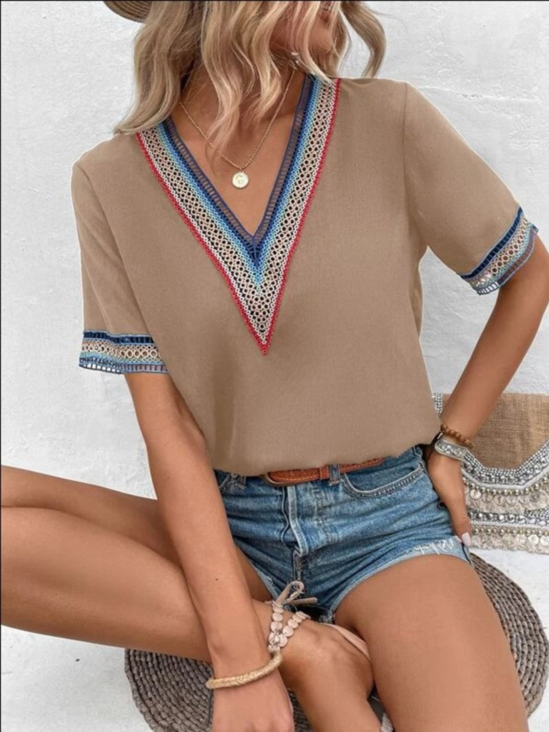 Honeybee Mumford's V-Neck Short Sleeve Blouse