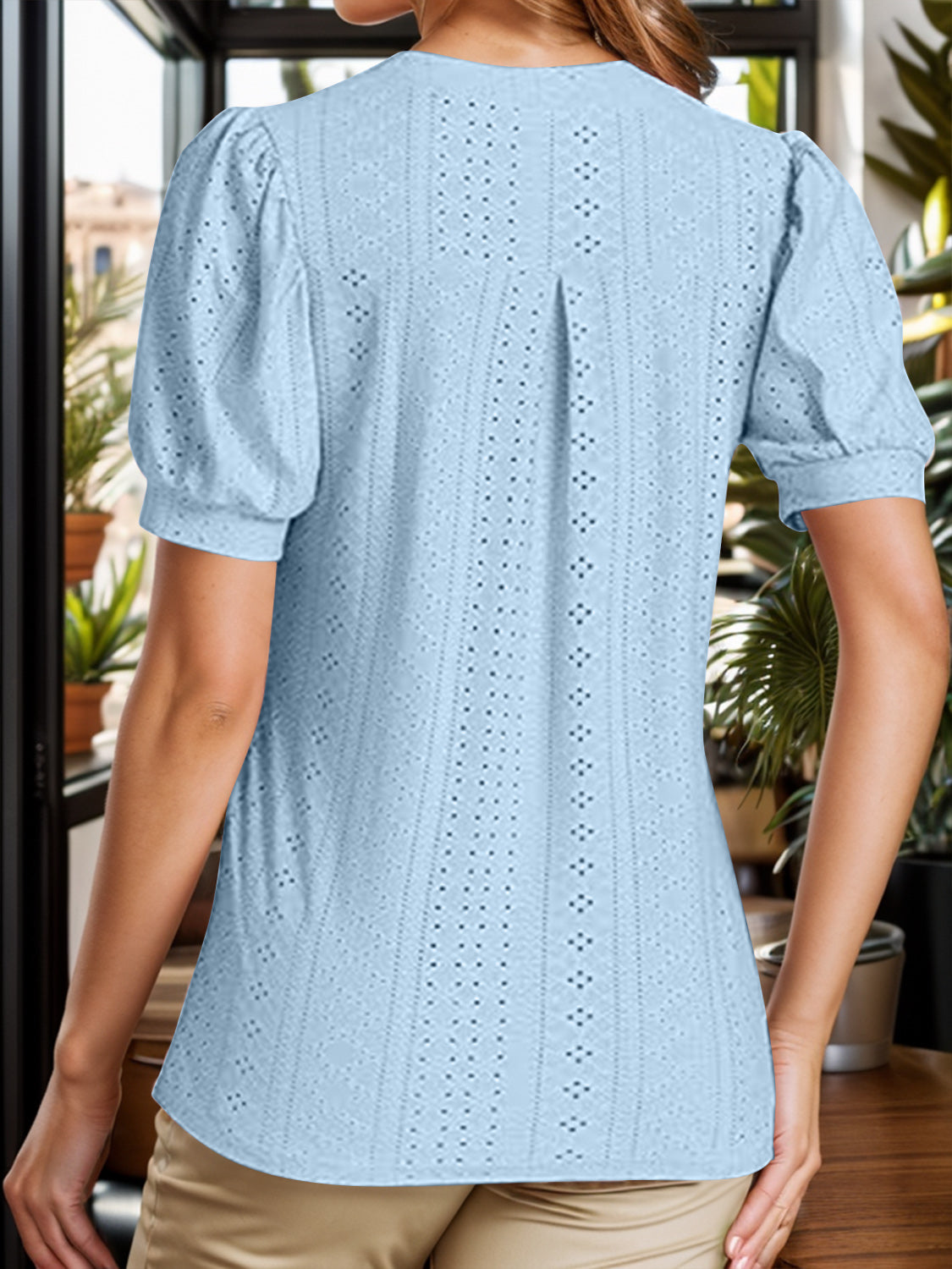 Honeybee Mumford's Eyelet Notched Short Sleeve Blouse