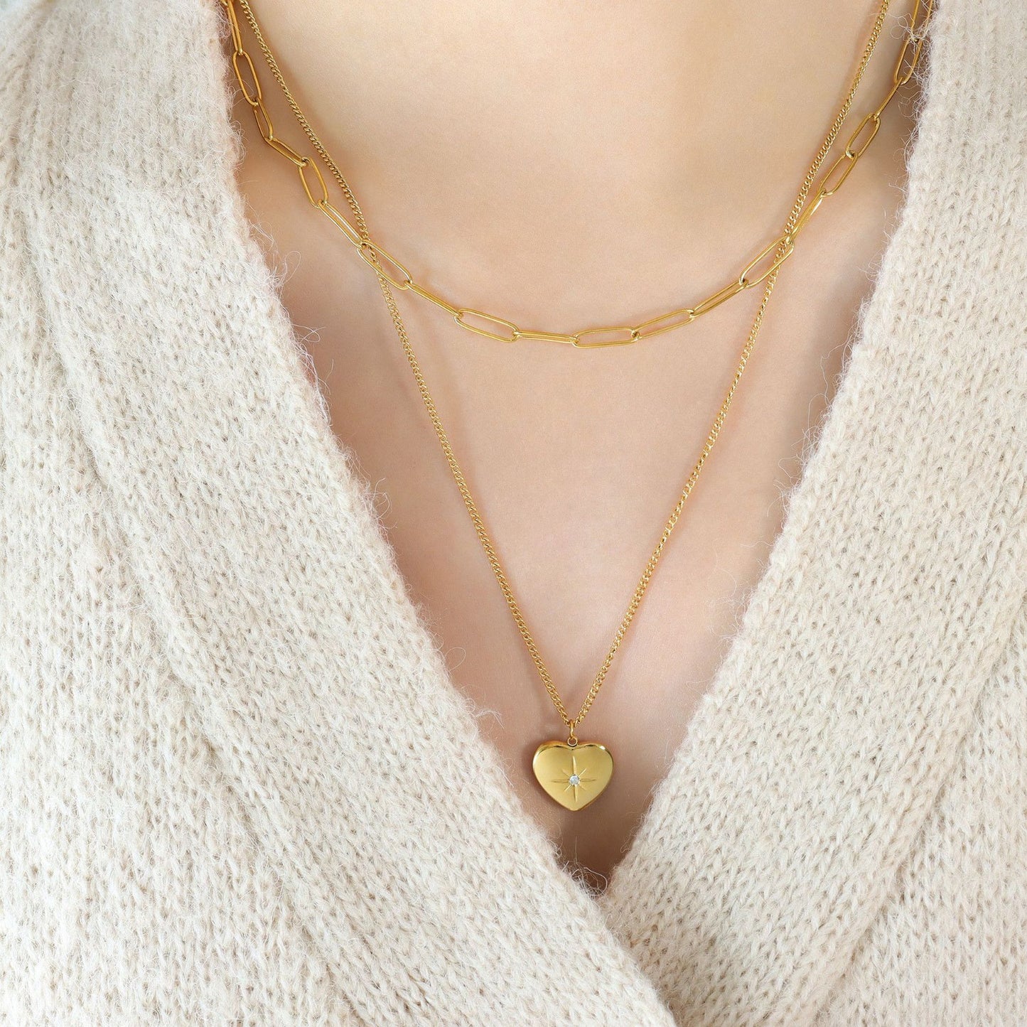 Honeybee Mumford's Double Layered Heart Pendant Necklace