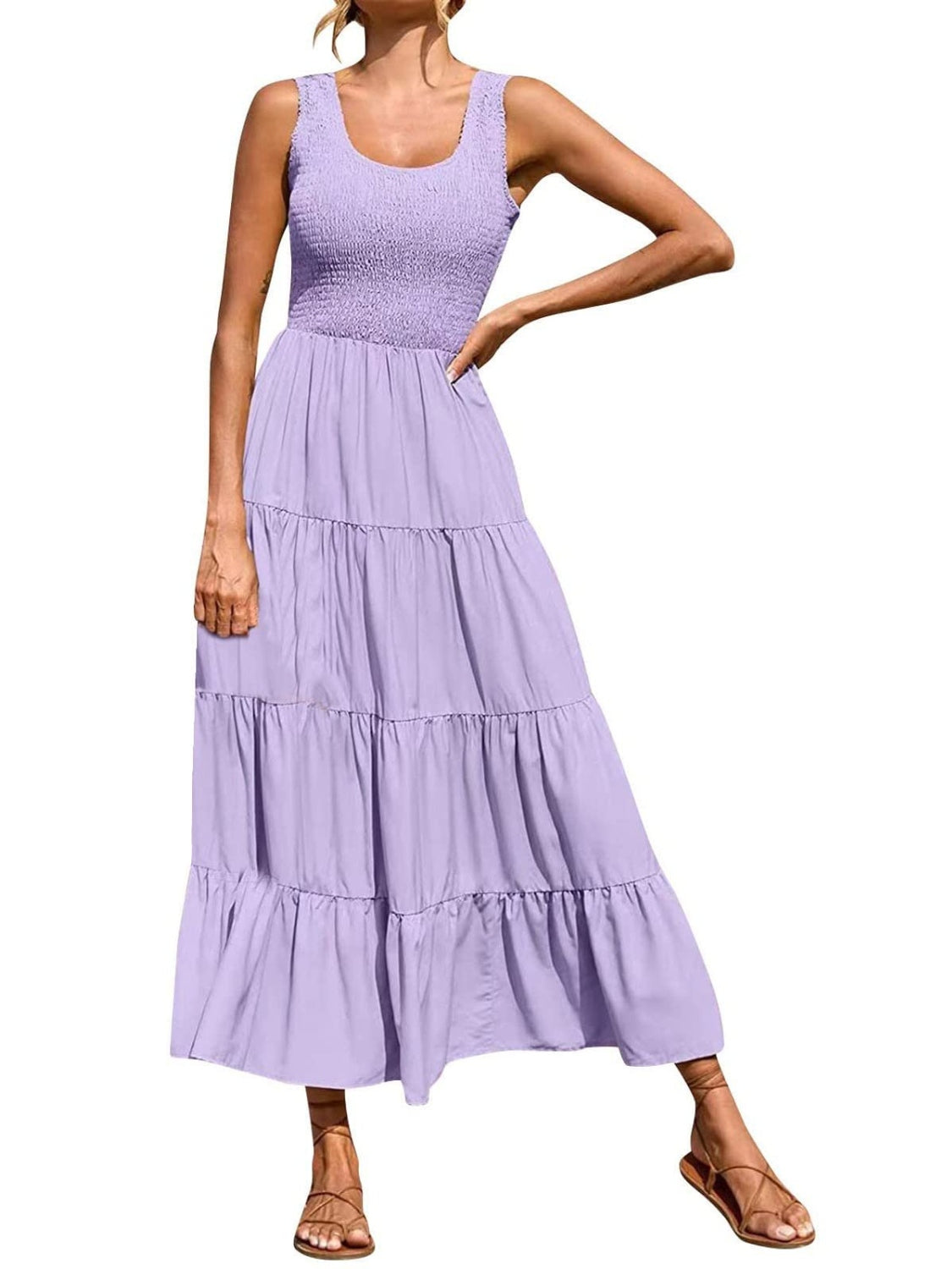 Honeybee Mumford's Tiered Smocked Wide Maxi Dress