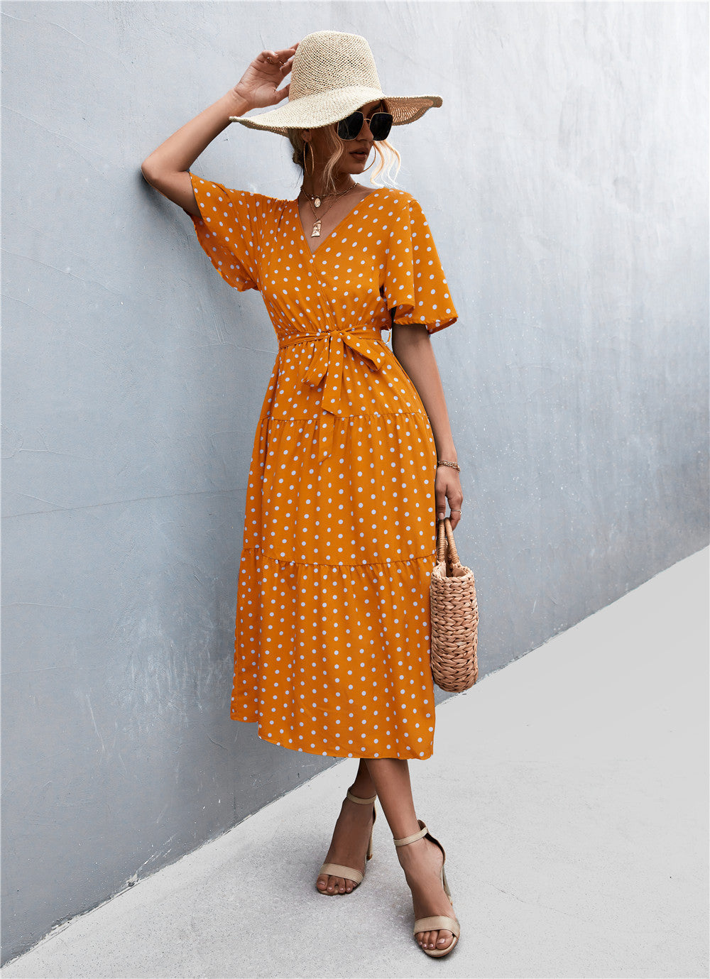 Honeybee Mumford's V-Neck Flutter Sleeve Belted Dress