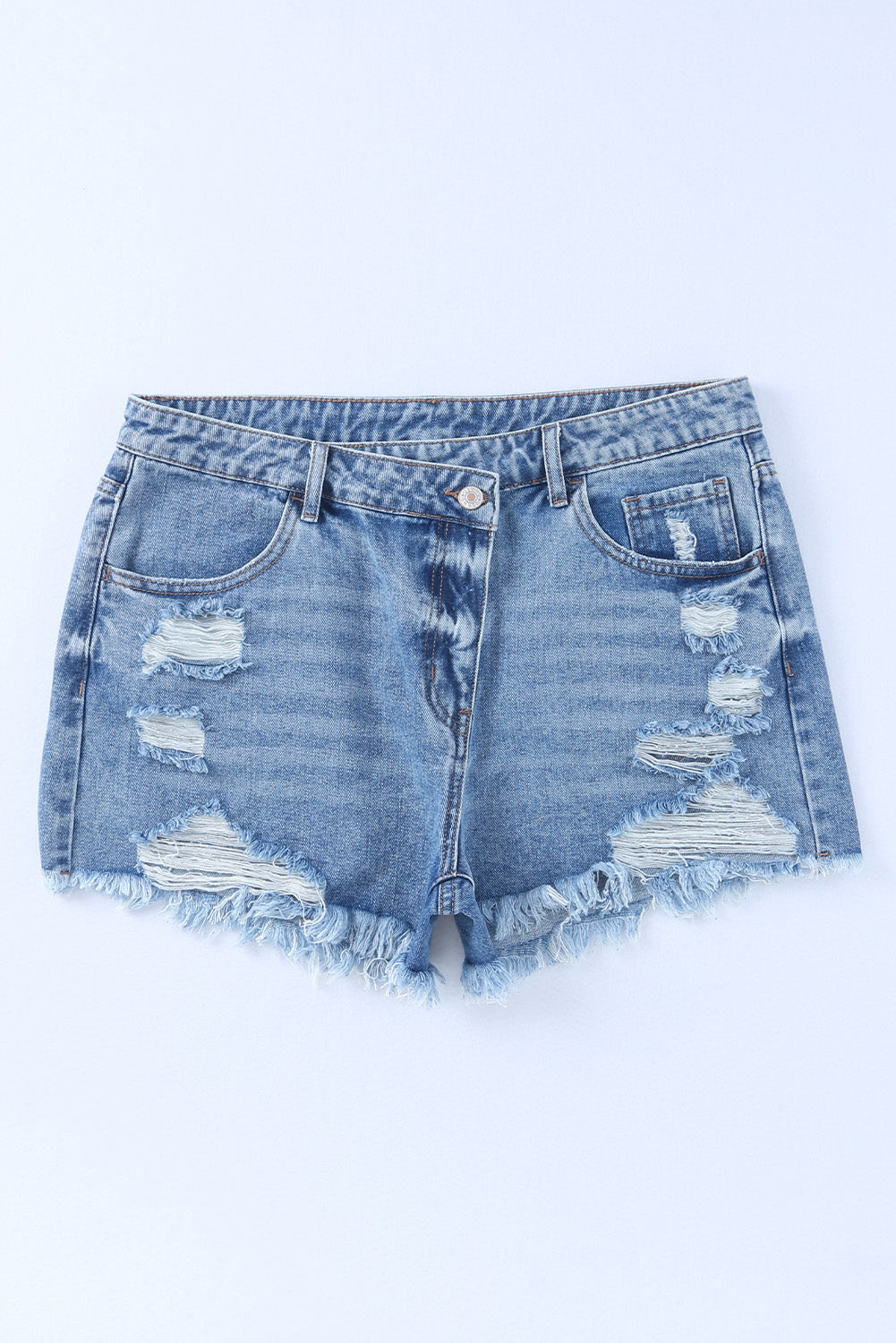 Honeybee Mumford's Sky Blue High Rise Crossover Waist Denim Shorts