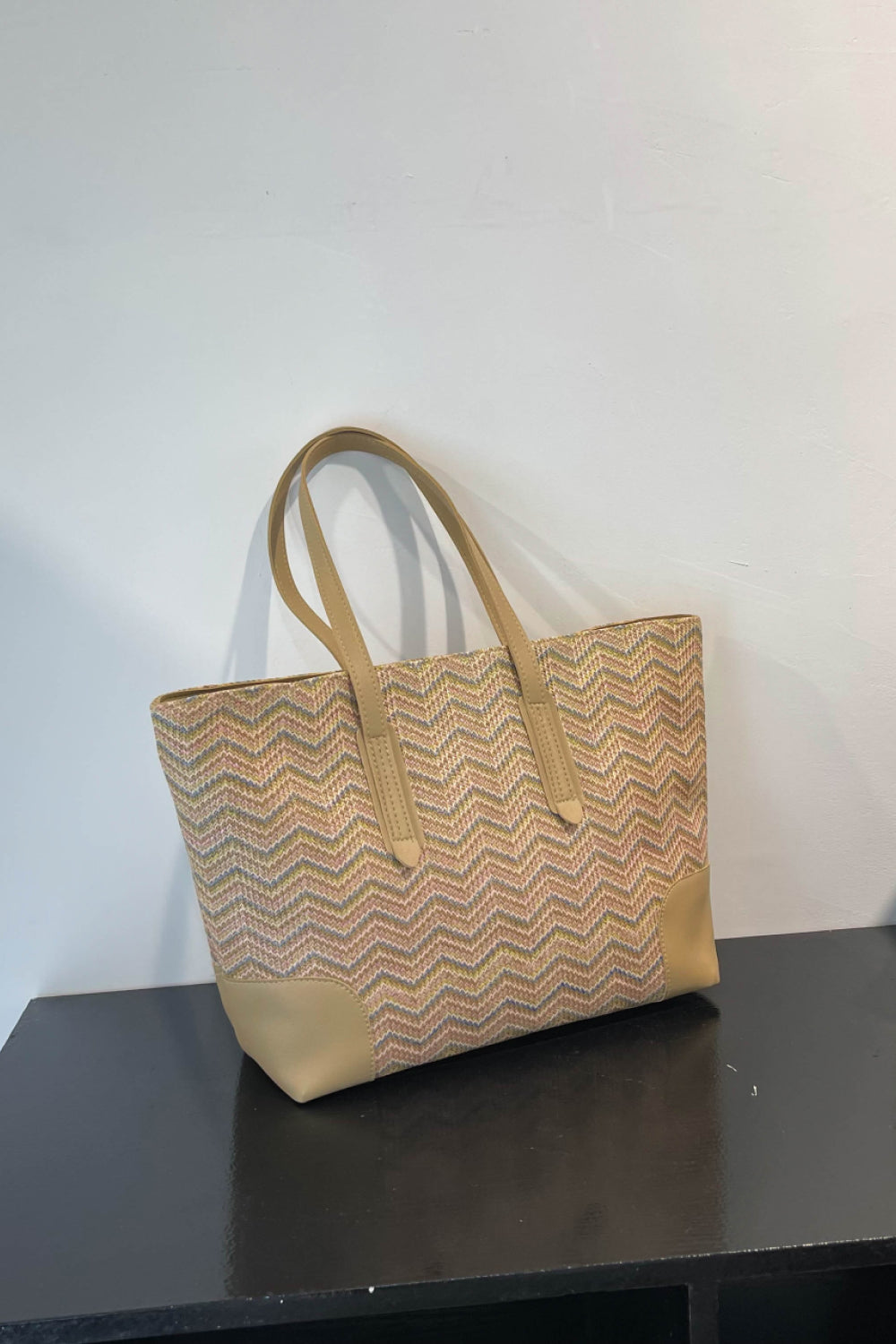 Honeybee Mumford's Chevron Straw Tote Bag