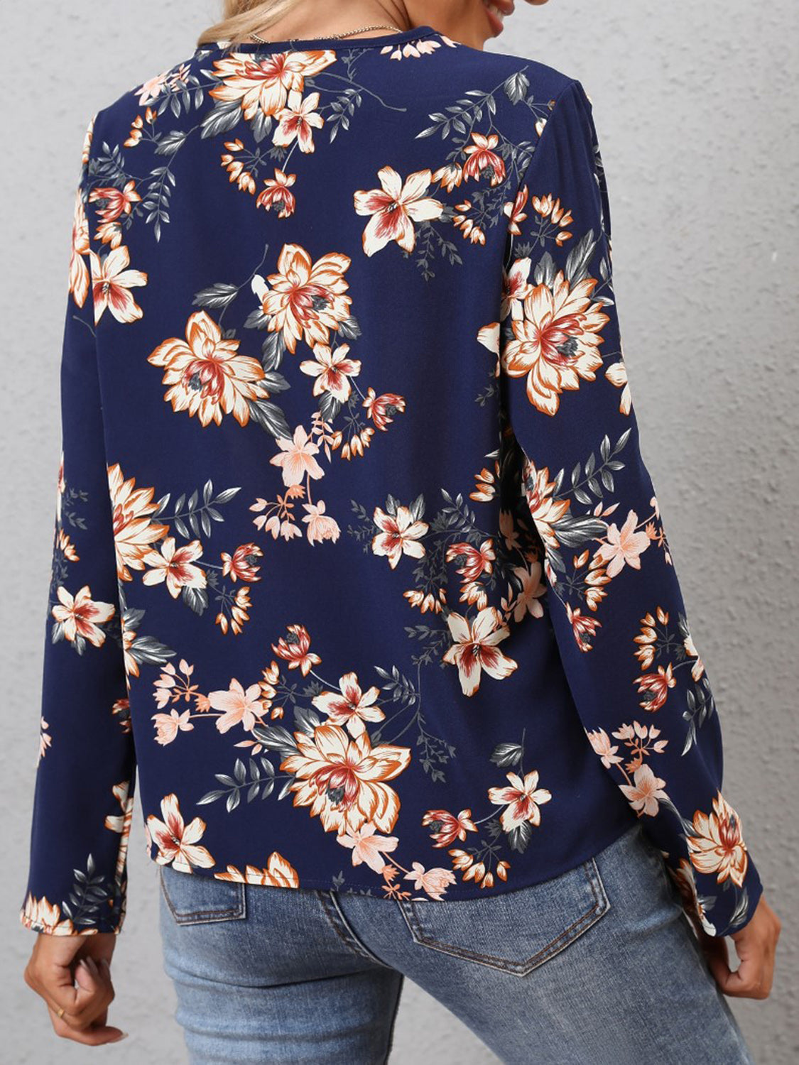 Honeybee Mumford's Printed V-Neck Long Sleeve Blouse