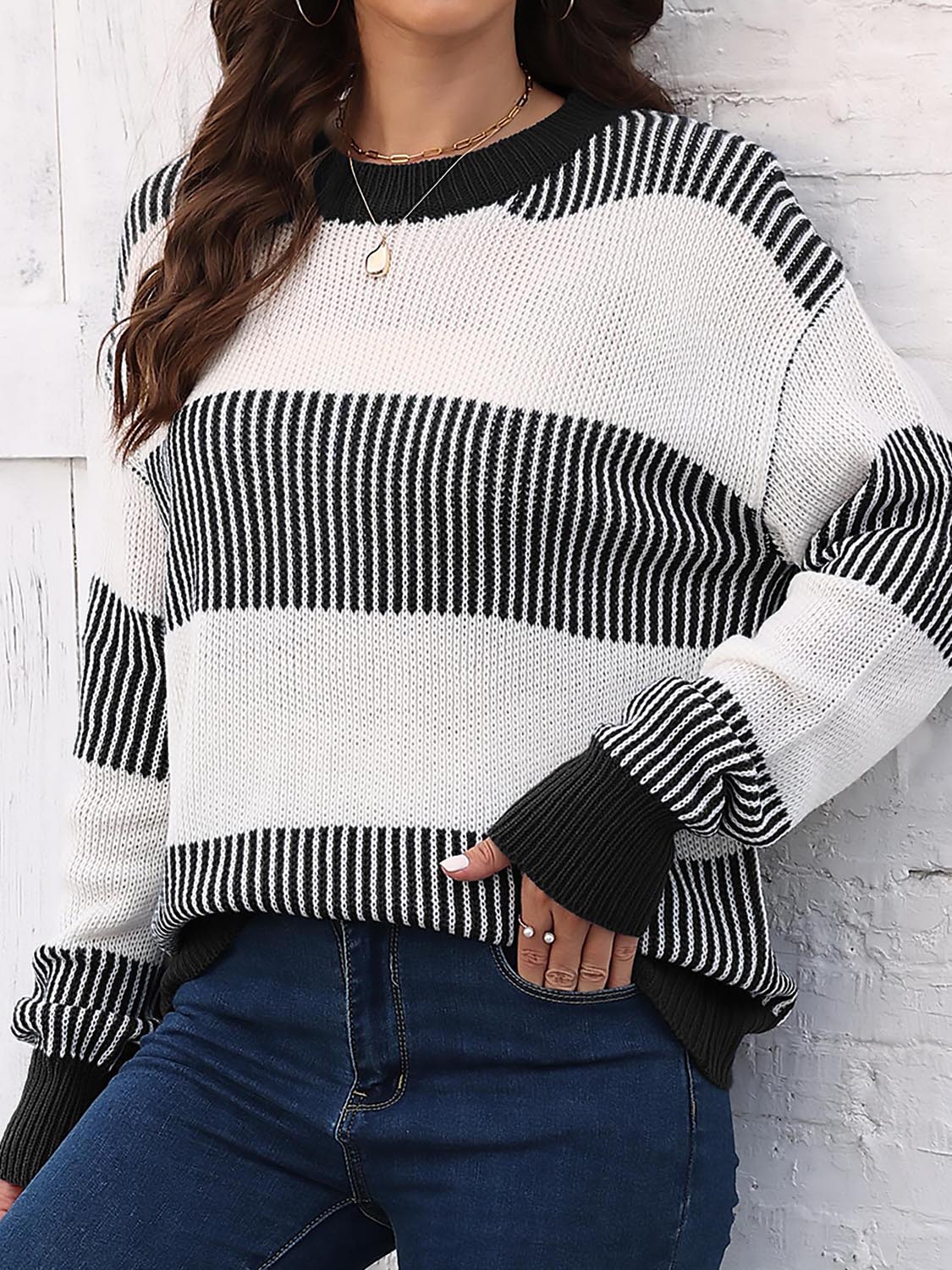 Honeybee Mumford's Full Size Round Neck Drop Shoulder Sweater