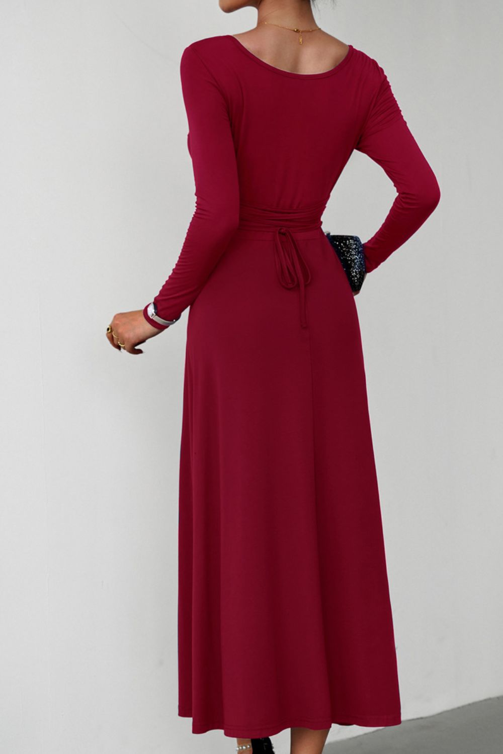 Honeybee Mumford's Scoop Neck Long Sleeve Lace-Up Maxi Dress