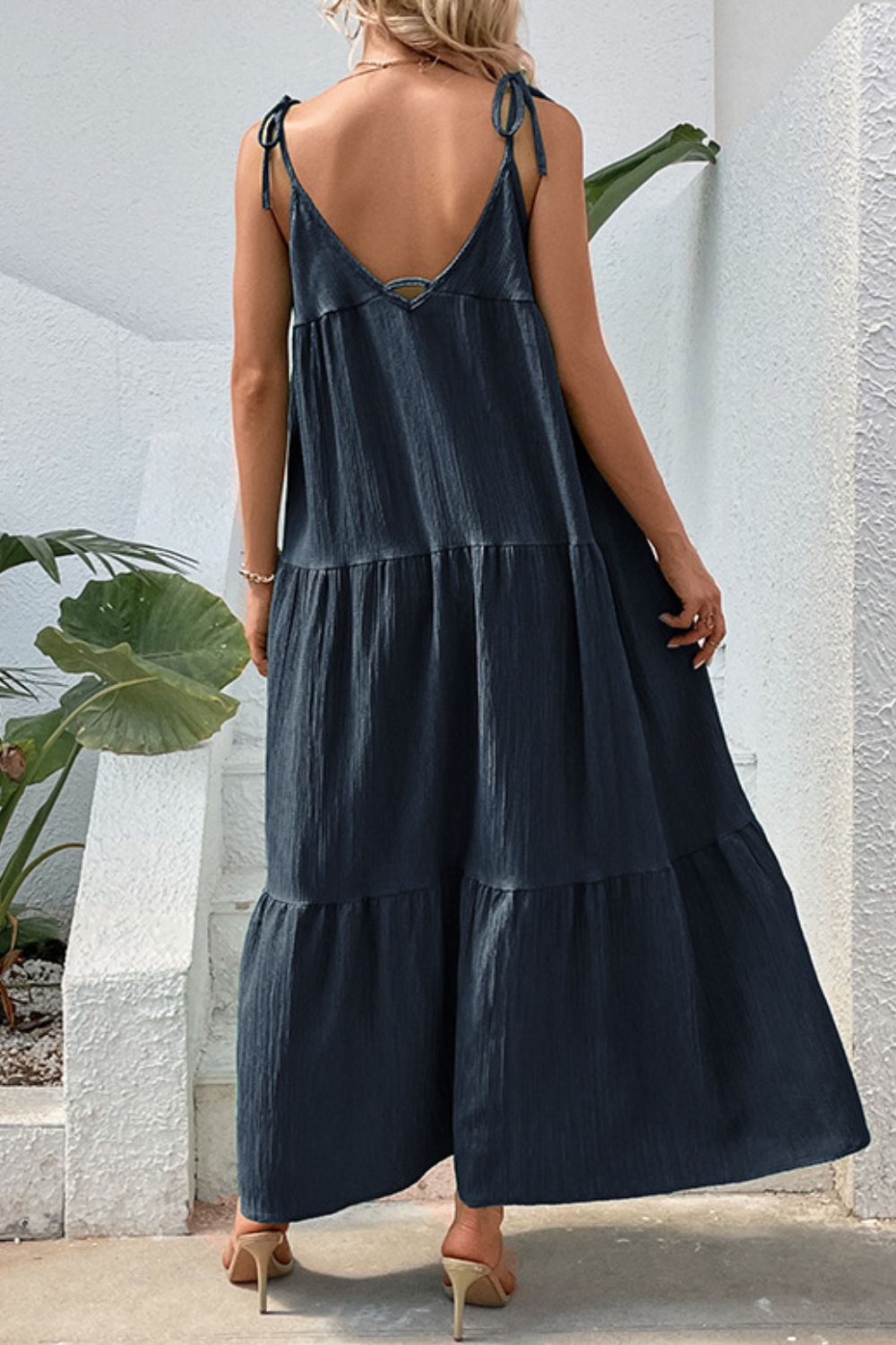 Honeybee Mumford's Tie-Shoulder Tiered Maxi Dress