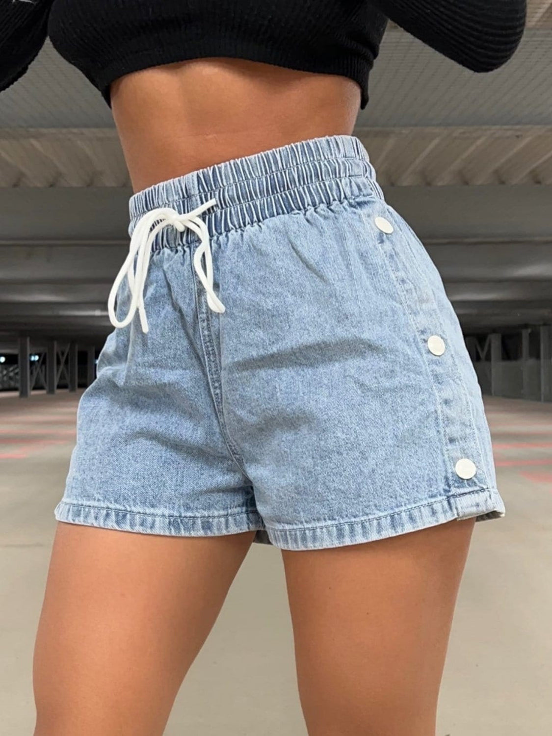 Honeybee Mumford's Drawstring High Waist Denim Shorts