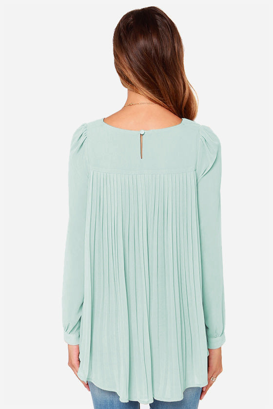 Honeybee Mumford's Full Size Round Neck Back Pleated Blouse