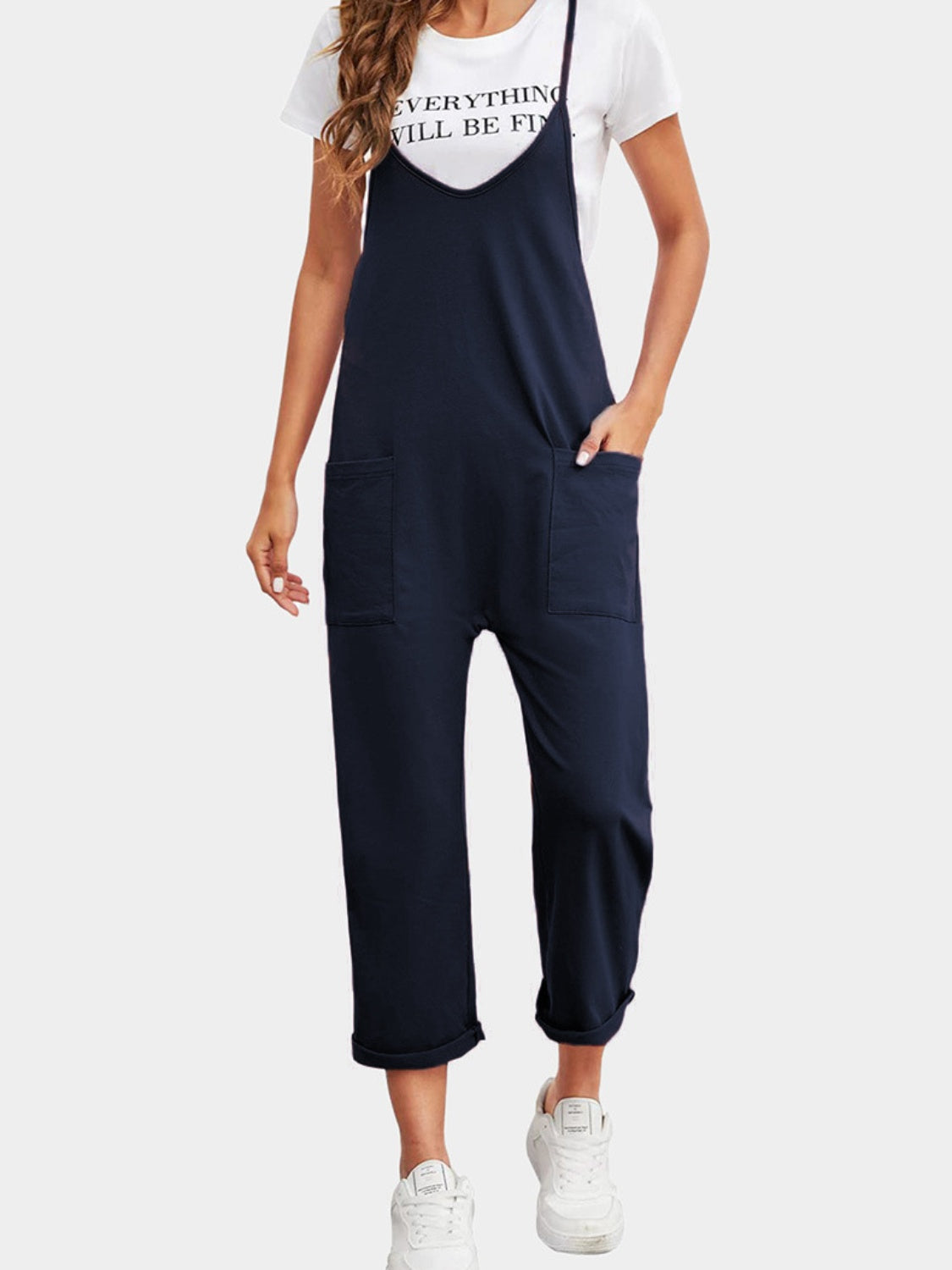 Honeybee Mumford's Full Size Spaghetti Strap Straight Leg Jumpsuit with Pockets