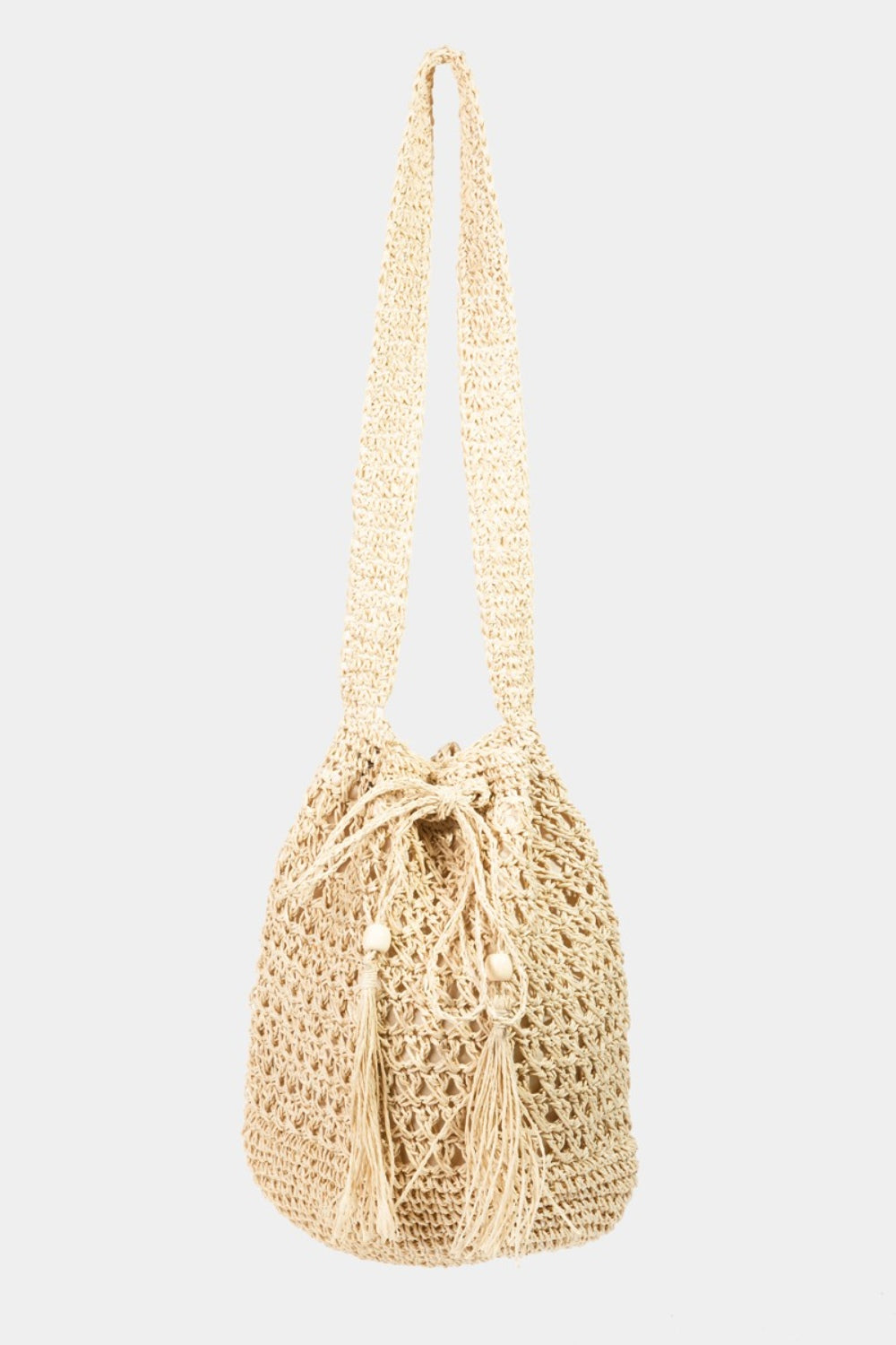 Honeybee Mumford's Straw Braided Drawstring Tote Bag with Tassel