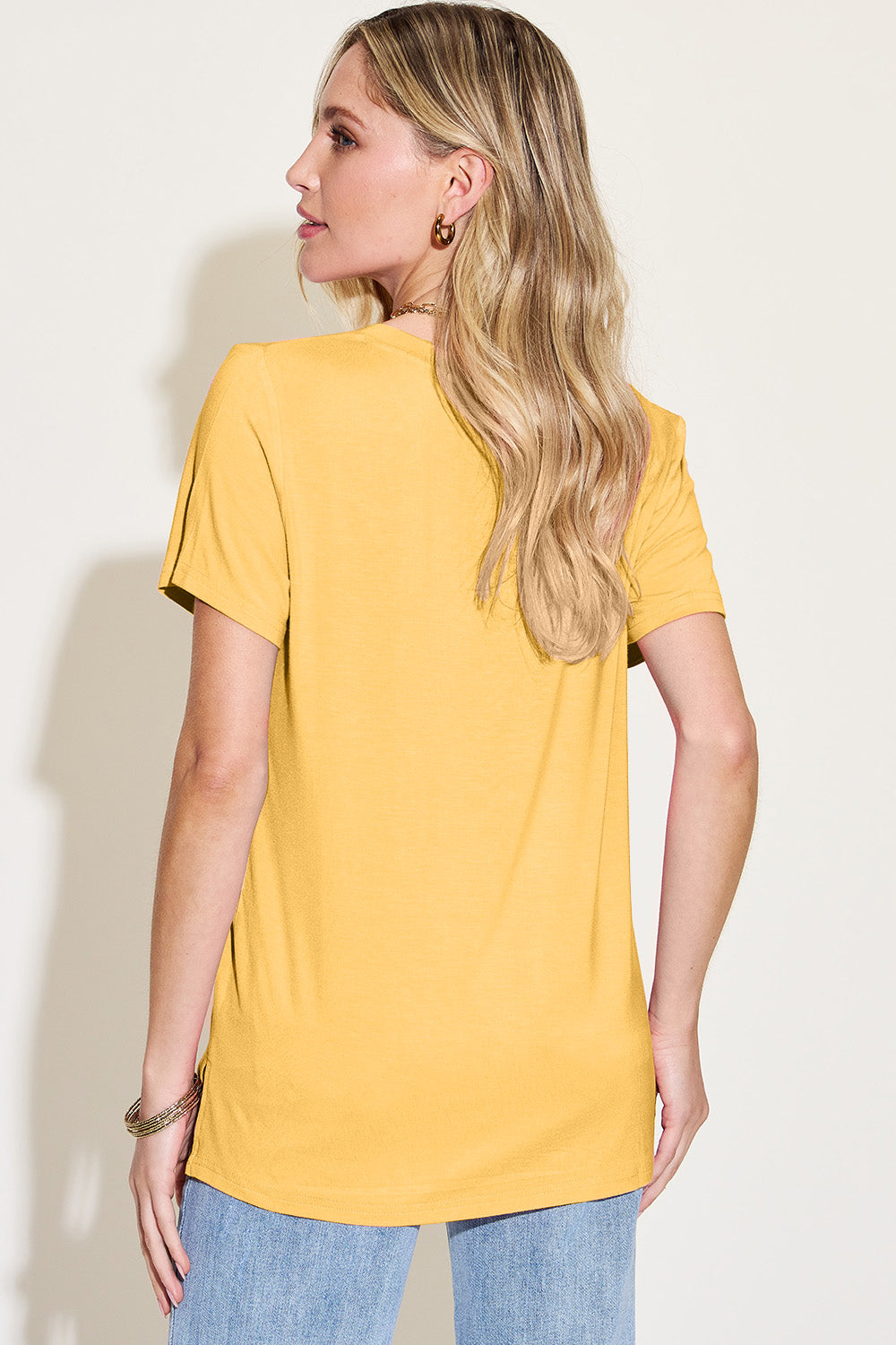 Honeybee Mumford's V-Neck High-Low T-Shirt (Yellow, Coral pink,Black and more)