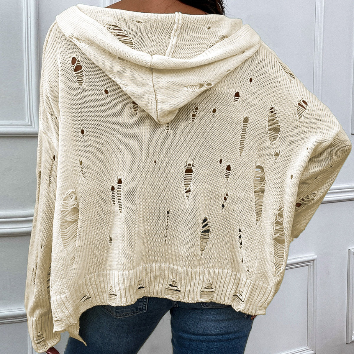 Honeybee Mumford's Distressed Slit Drop Shoulder Hooded Sweater