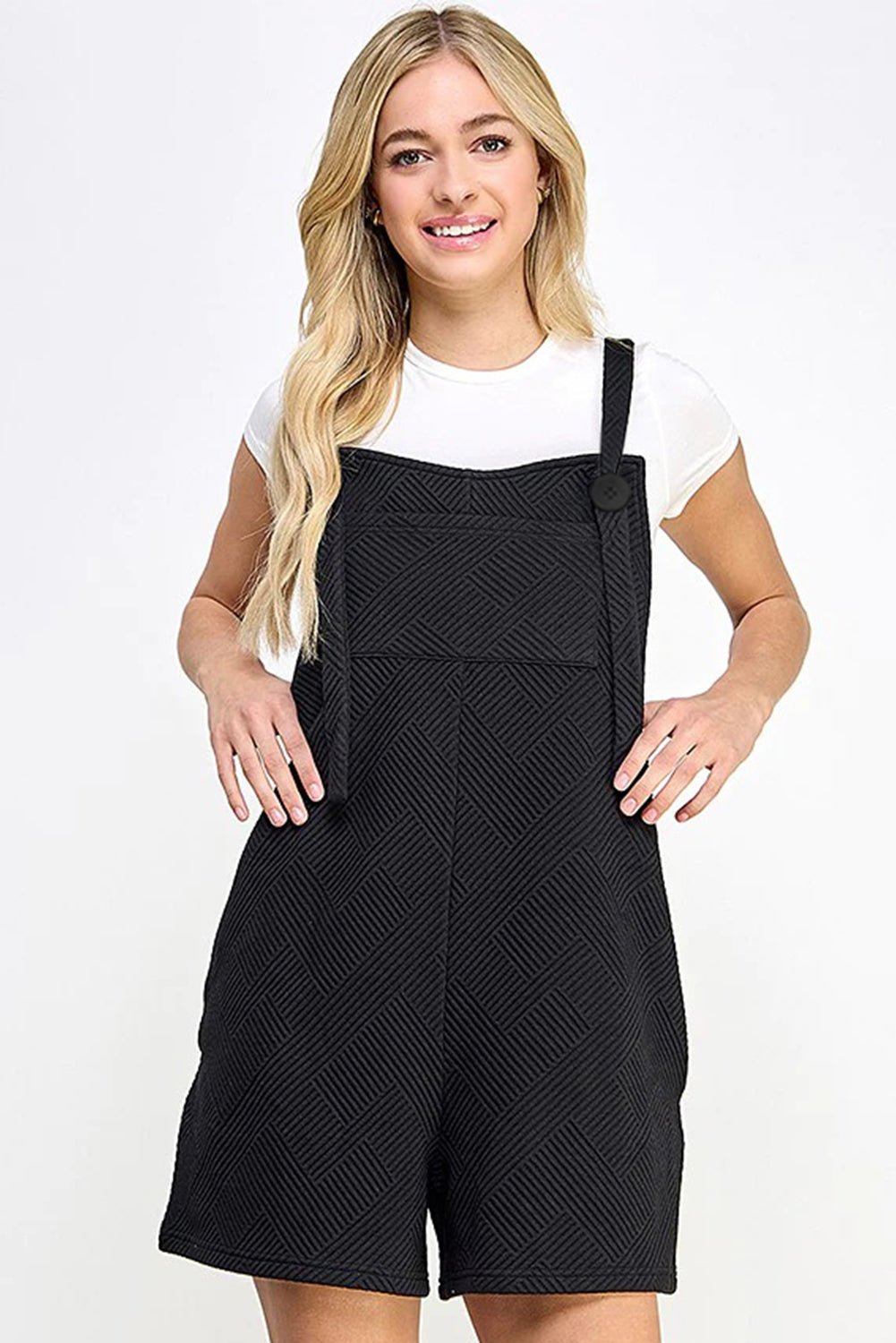 Honeybee Mumford's Black Adjustable Straps Textured Romper