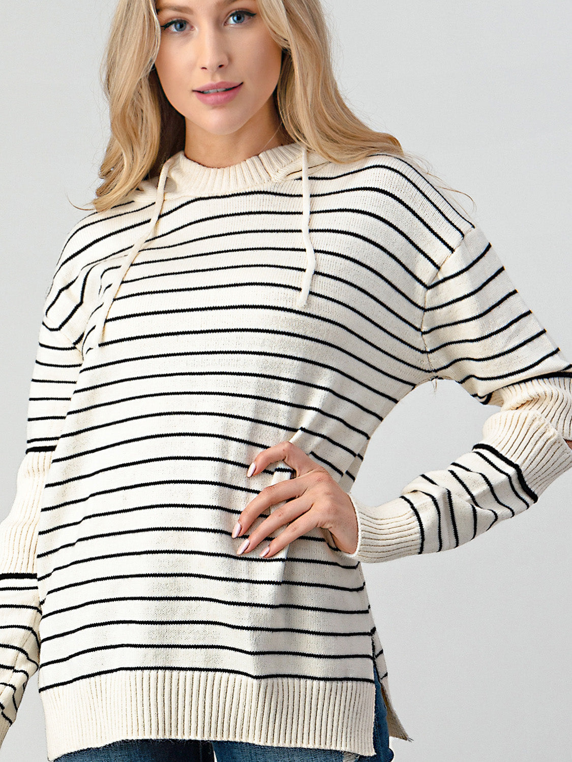 Honeybee Mumford's Striped Cutout Slit Sweater