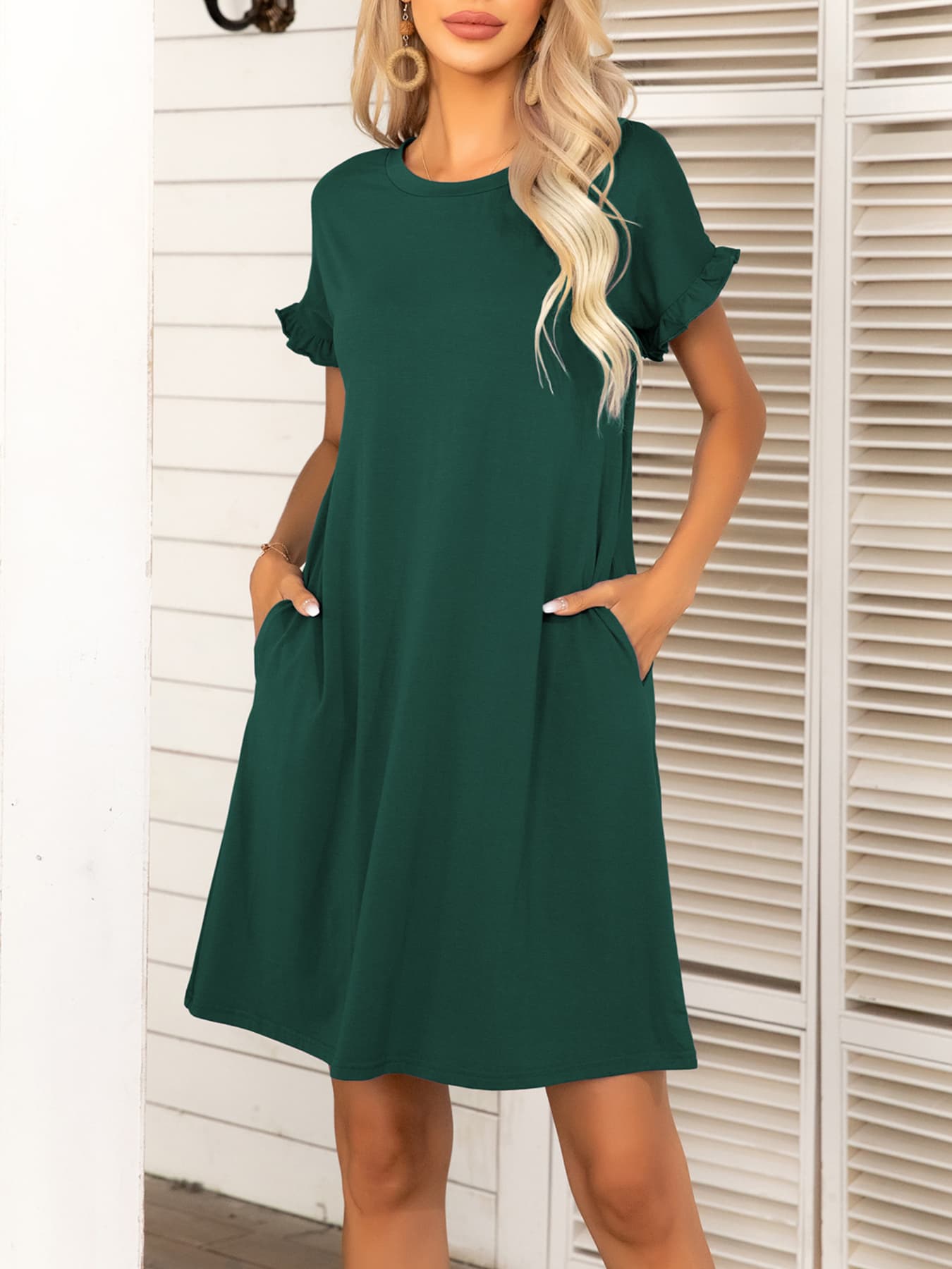 Honeybee Mumford's Round Neck Flounce Sleeve Dress with Pockets