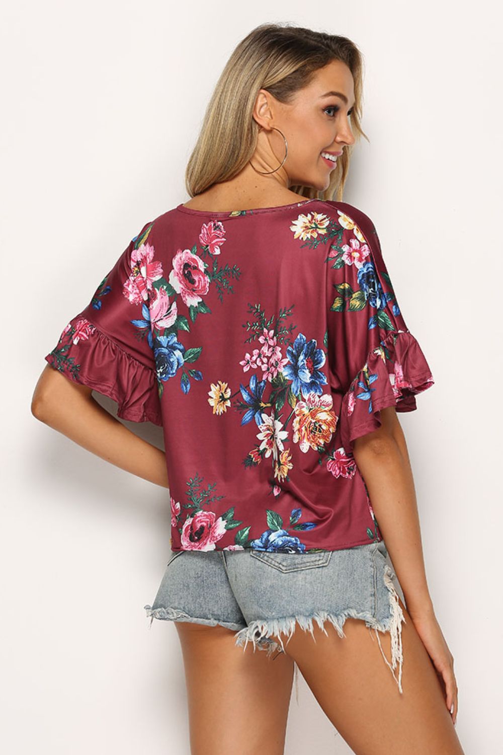 Honeybee Mumford's Floral Tie Hem Flounce Sleeve Top