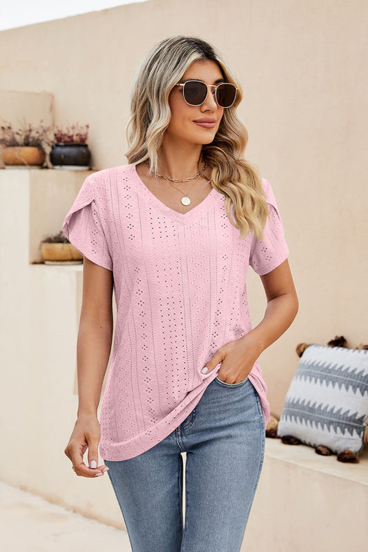 Honeybee Mumford's Eyelet Petal Sleeve V-Neck Knit Top