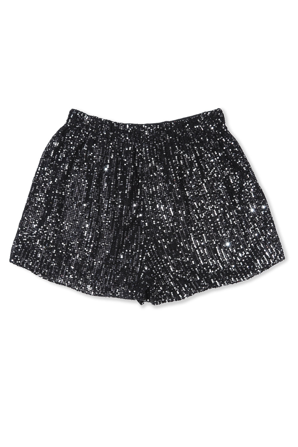 Honeybee Mumford's Black Sequin Straight Leg High Waist Casual Shorts