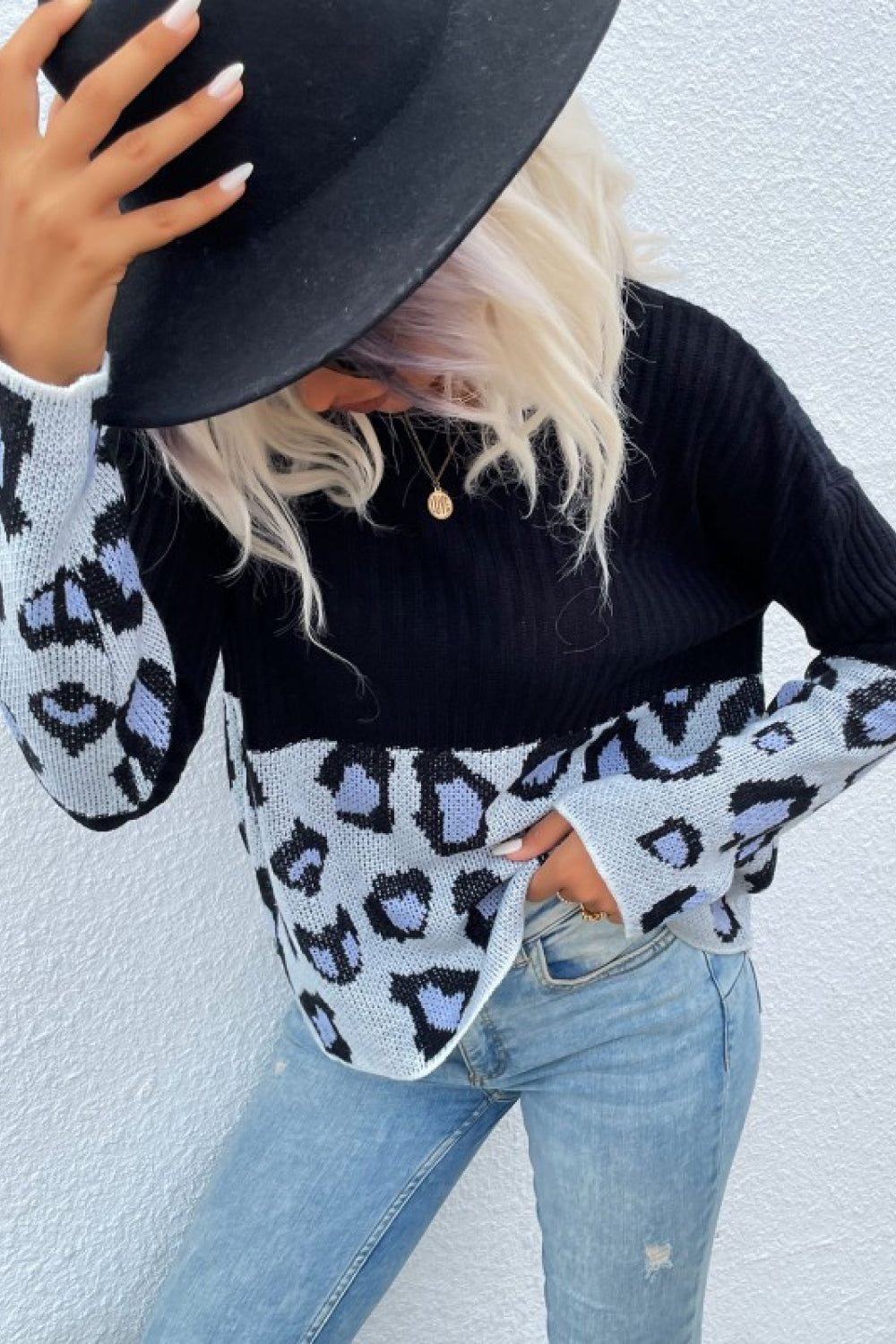 Honeybee Mumford's Leopard Color Block Sweater