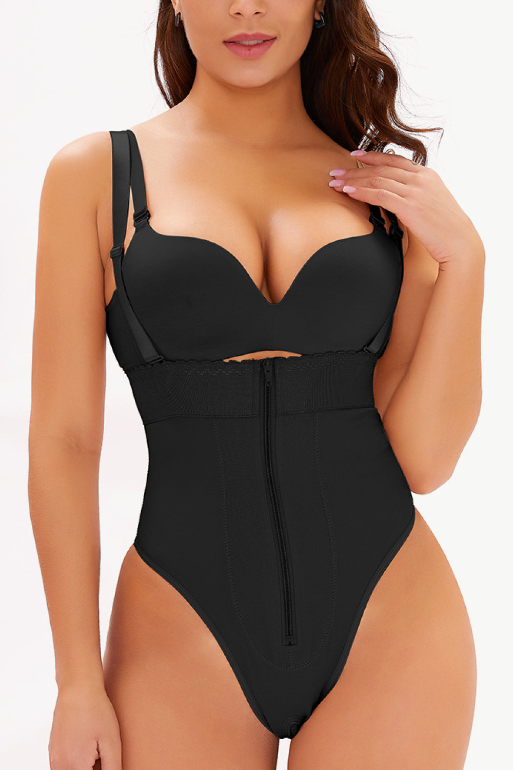 Honeybee Mumford's Full Size Adjustable Strap Zip-Up Shaping Bodysuit