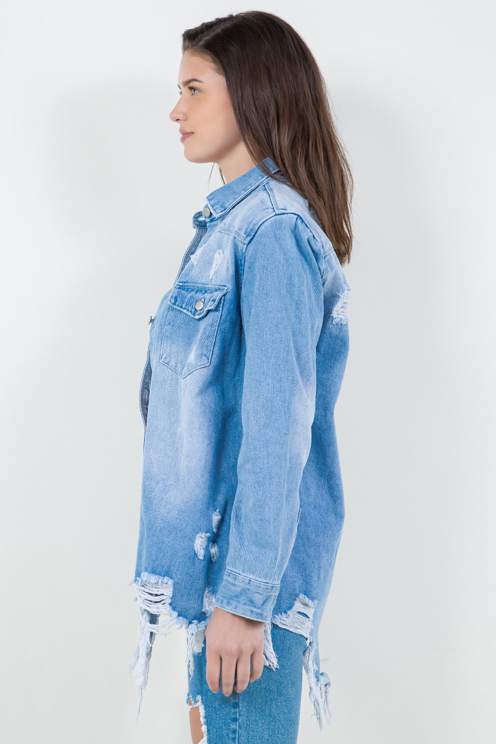 Honeybee Mumford's light blue Distressed Long Sleeve Denim Jacket