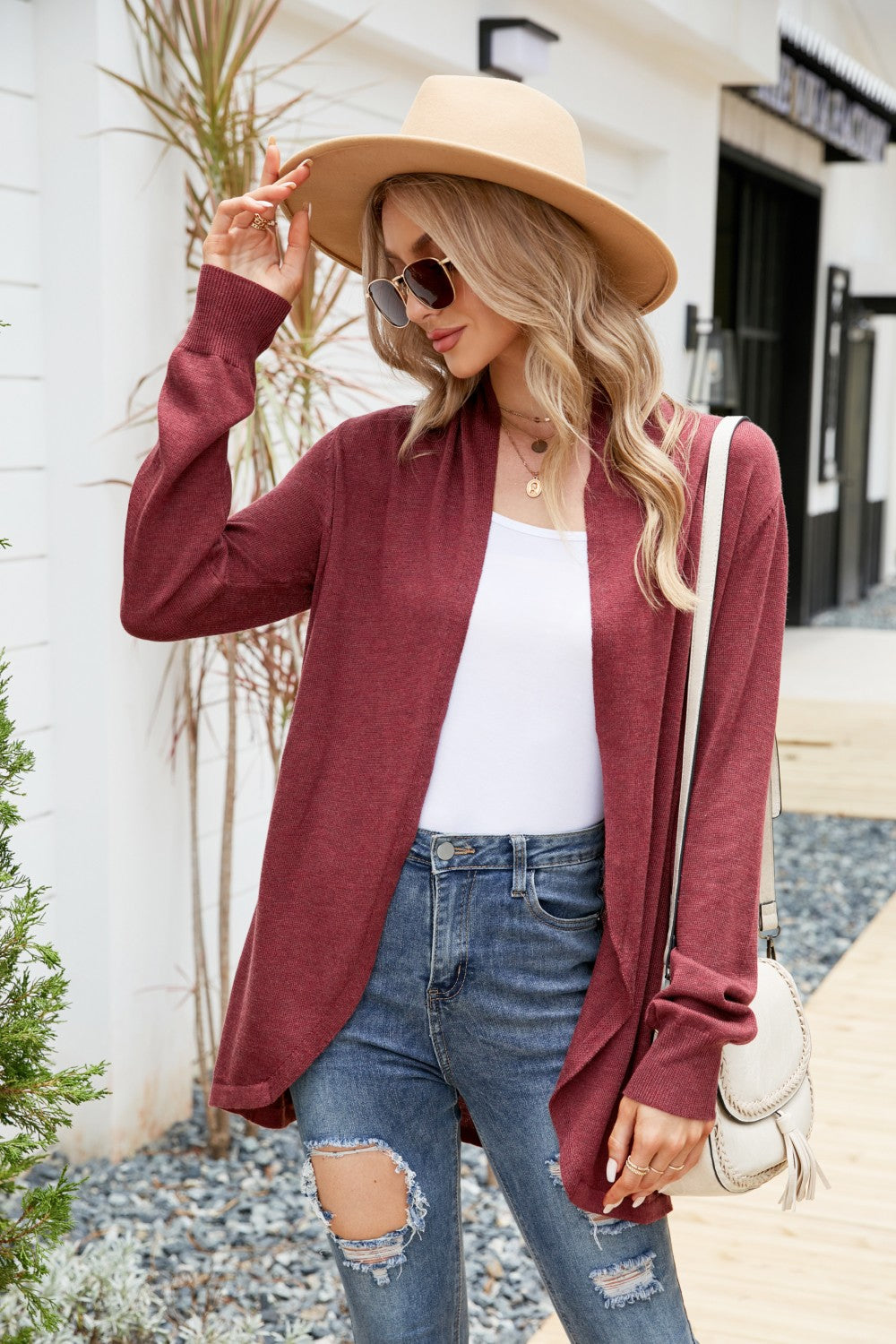 Honeybee Mumford's Open Front Long Sleeve Longline Cardigan