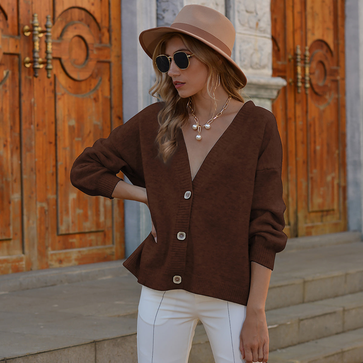 Honeybee Mumford's Button Up V-Neck Long Sleeve Cardigan