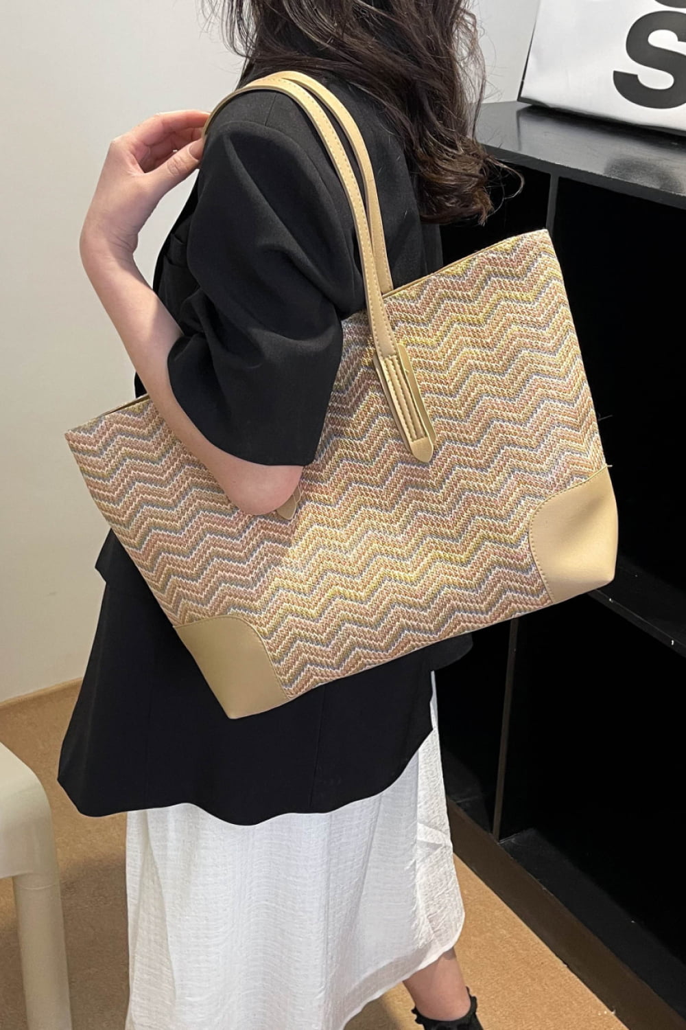 Honeybee Mumford's Chevron Straw Tote Bag