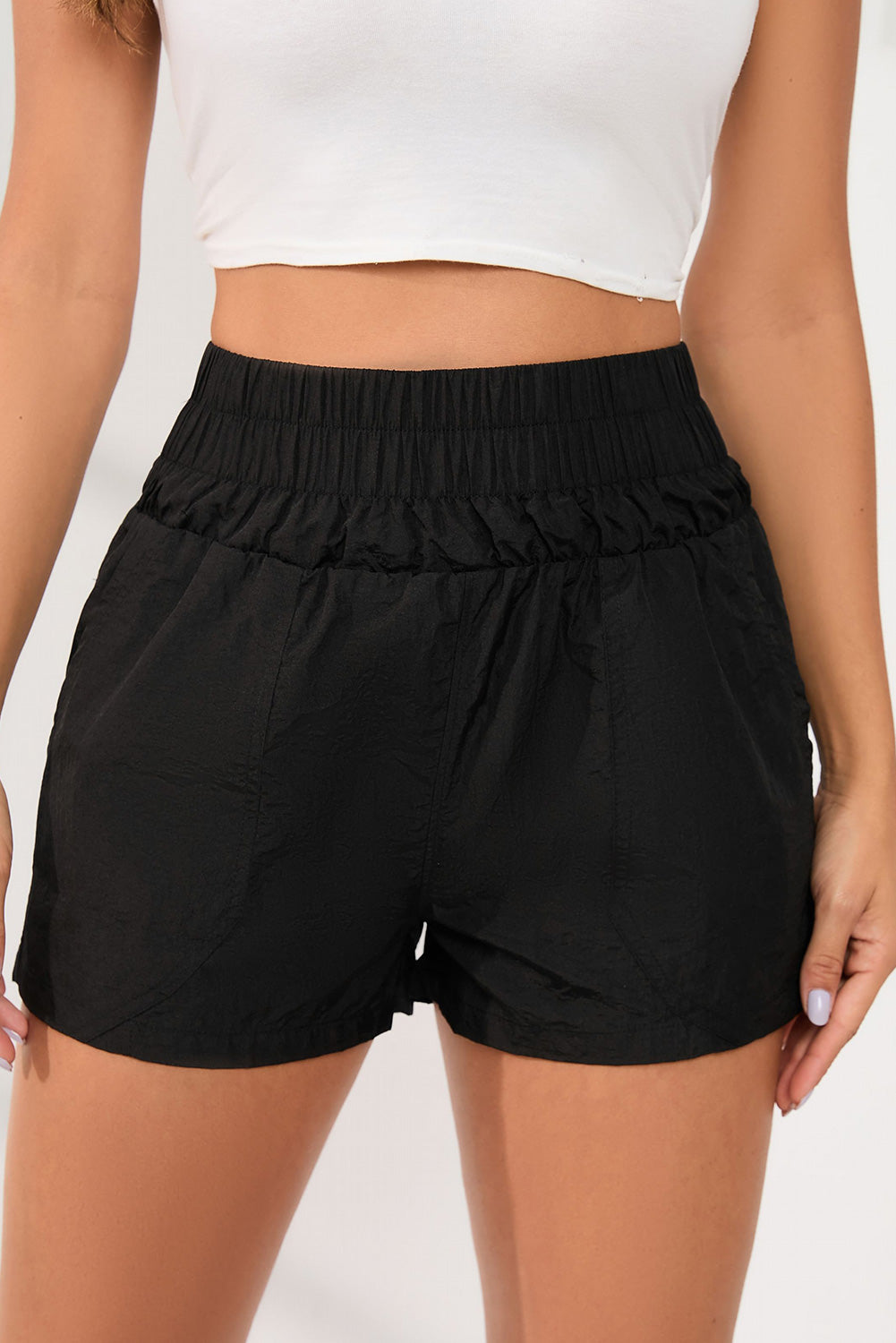 Honeybee Mumford's Black Elastic High Waist Side Pockets Shorts