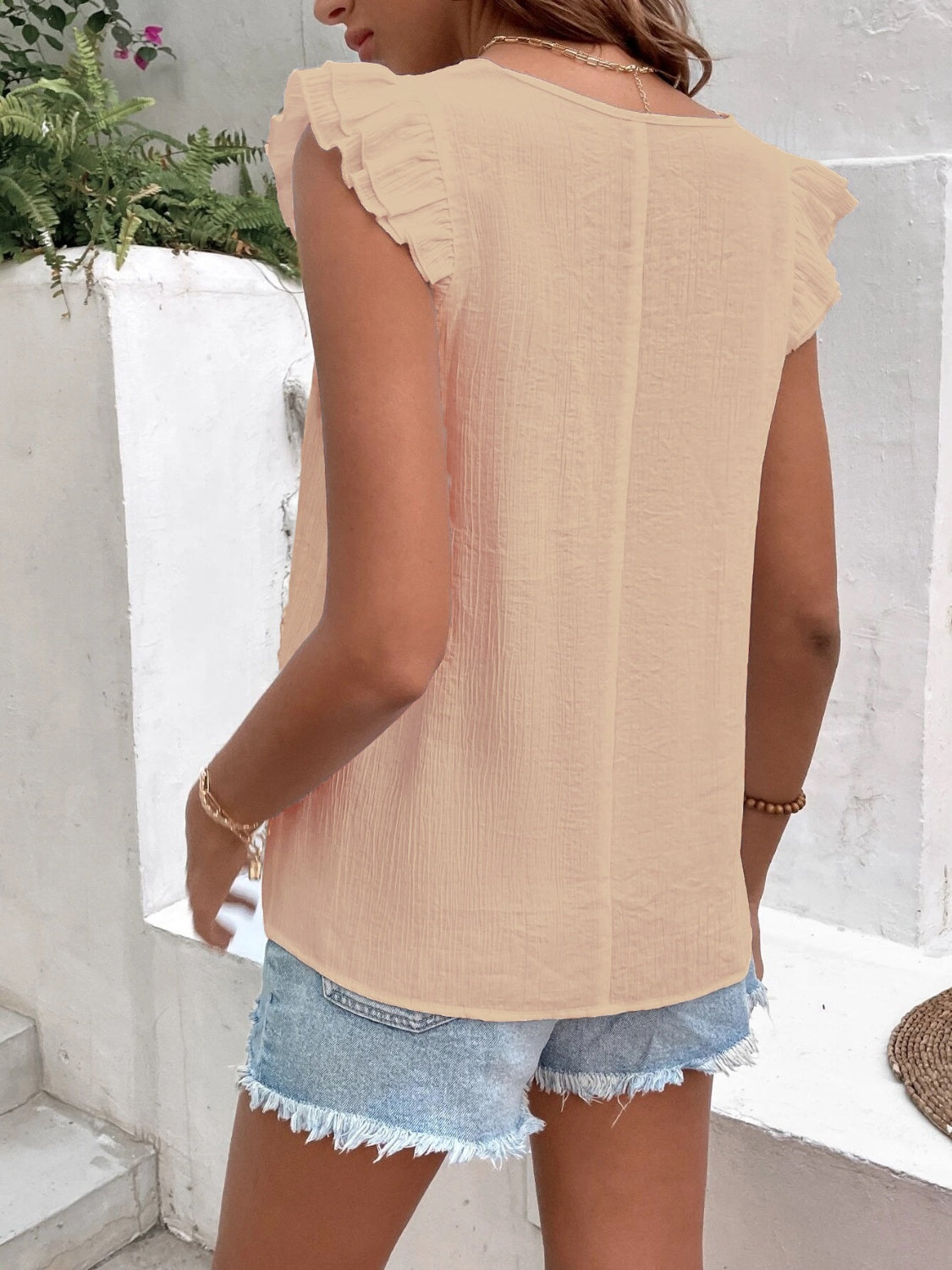 Honeybee Mumford's Ruffled V-Neck Cap Sleeve Blouse