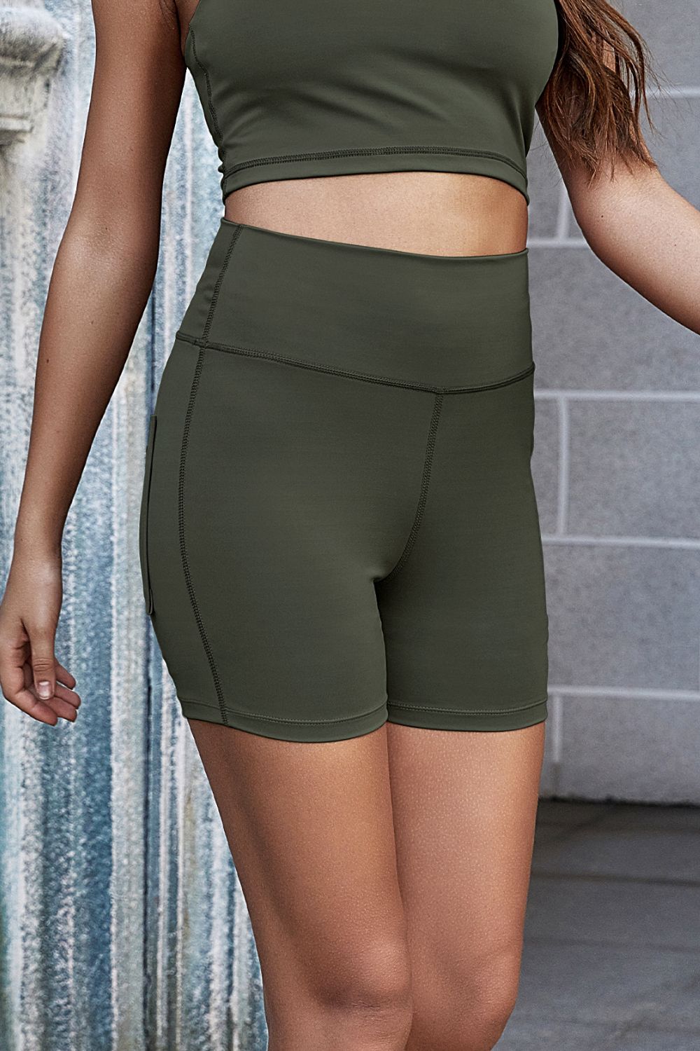 Honeybee Mumford's Exposed Seam Decorative Button Yoga Shorts