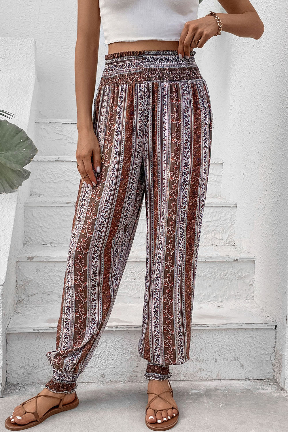 Honeybee Mumford's Smocked Printed High Waist Pants