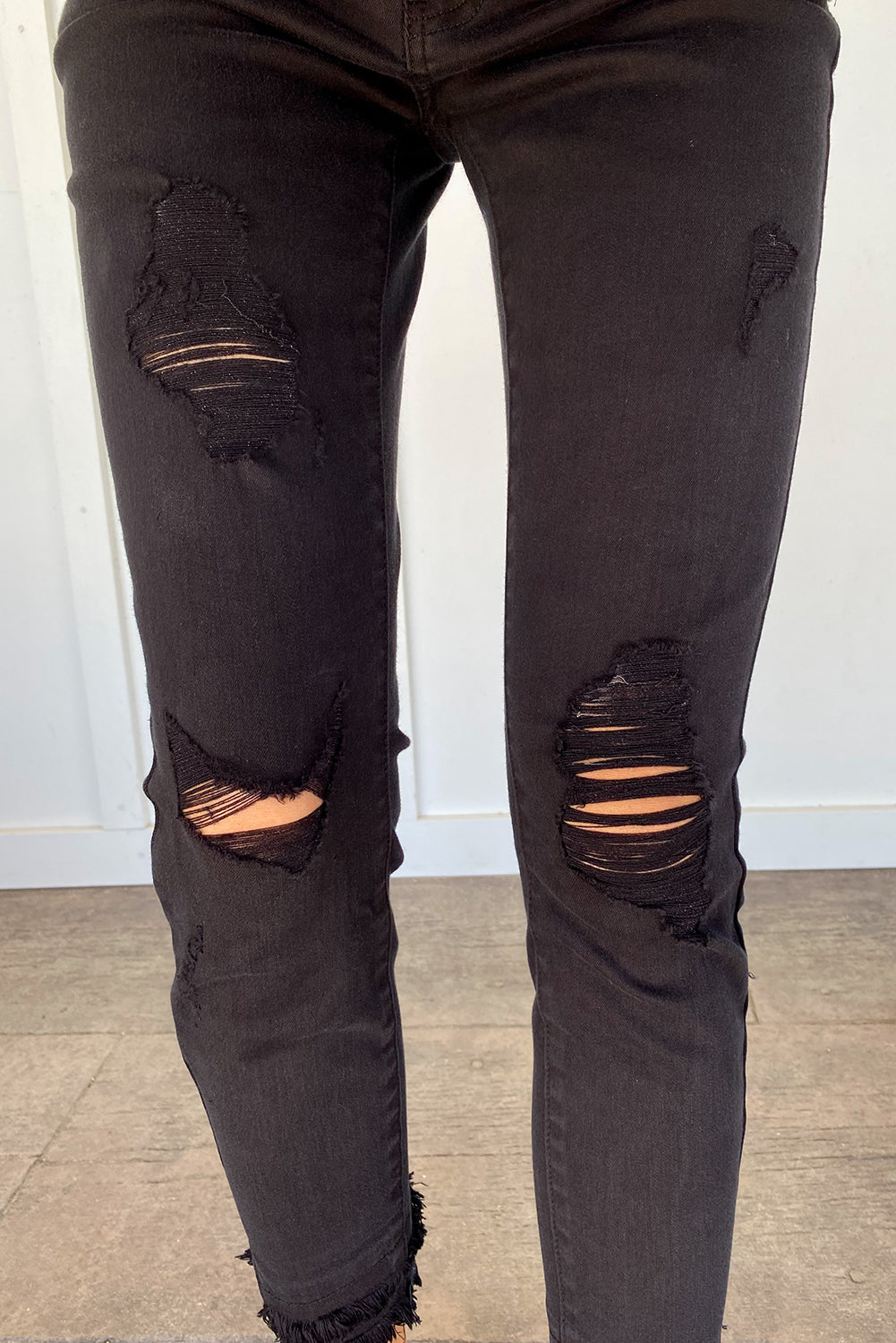 Honeybee Mumford's Black Distressed Raw Edge Cropped Skinny Jeans