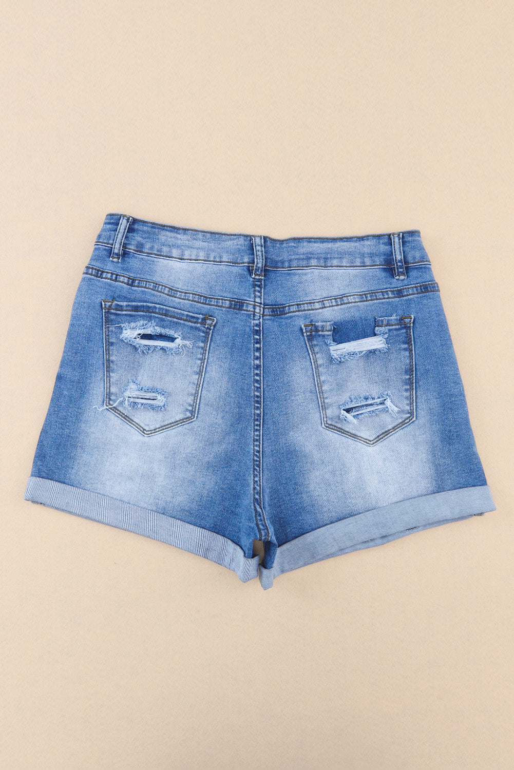 Honeybee Mumford's Sky Blue Vintage Distressed High Waist Pocket Denim Shorts