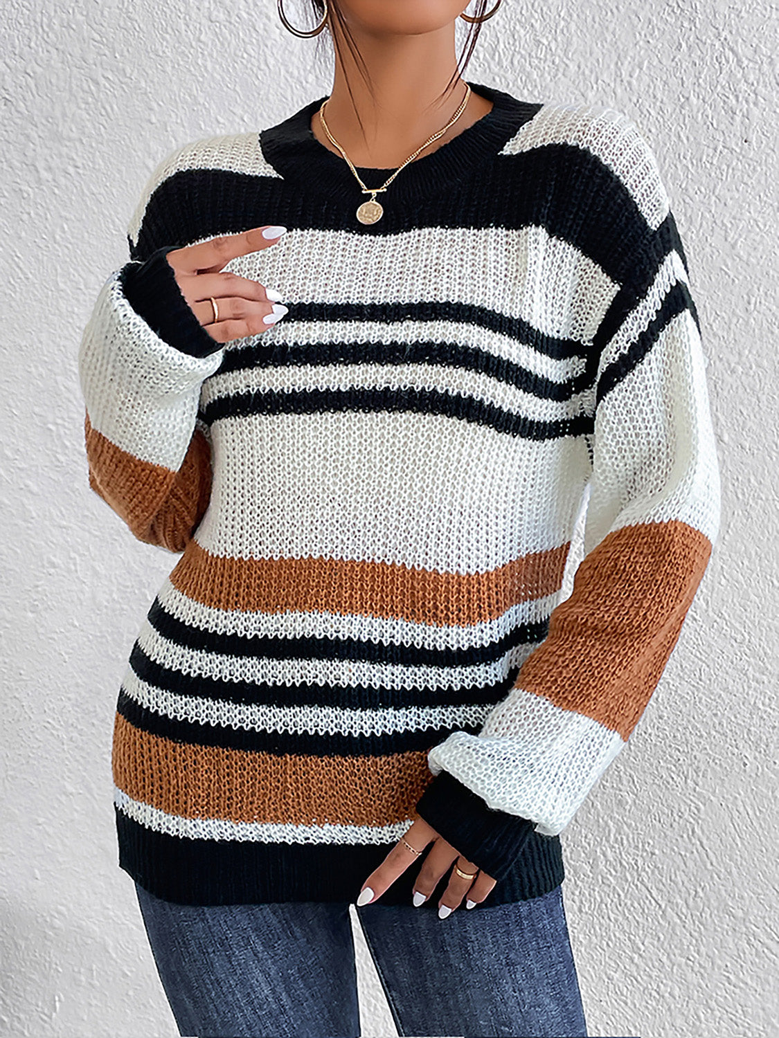 Honeybee Mumford's Striped Round Neck Sweater