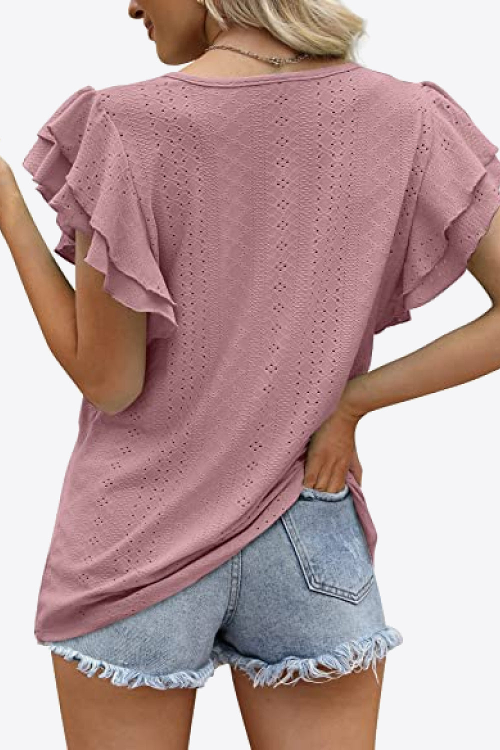 Honeybee Mumford's Round Neck Layered Flutter Sleeve Blouse