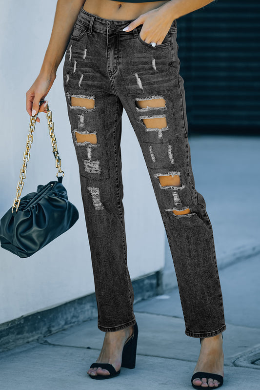 Honeybee Mumford's Gray Buttoned Pockets Distressed Jeans