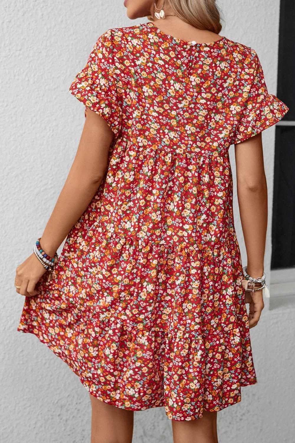 Honeybee Mumford's Floral Round Neck Flounce Sleeve Dress