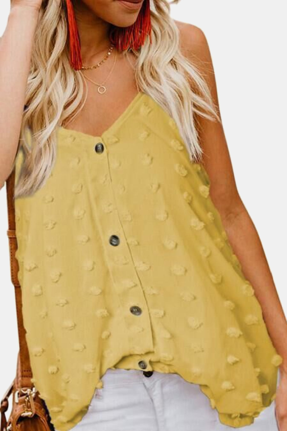 Honeybee Mumford's Swiss Dot V-Neck Buttoned Cami