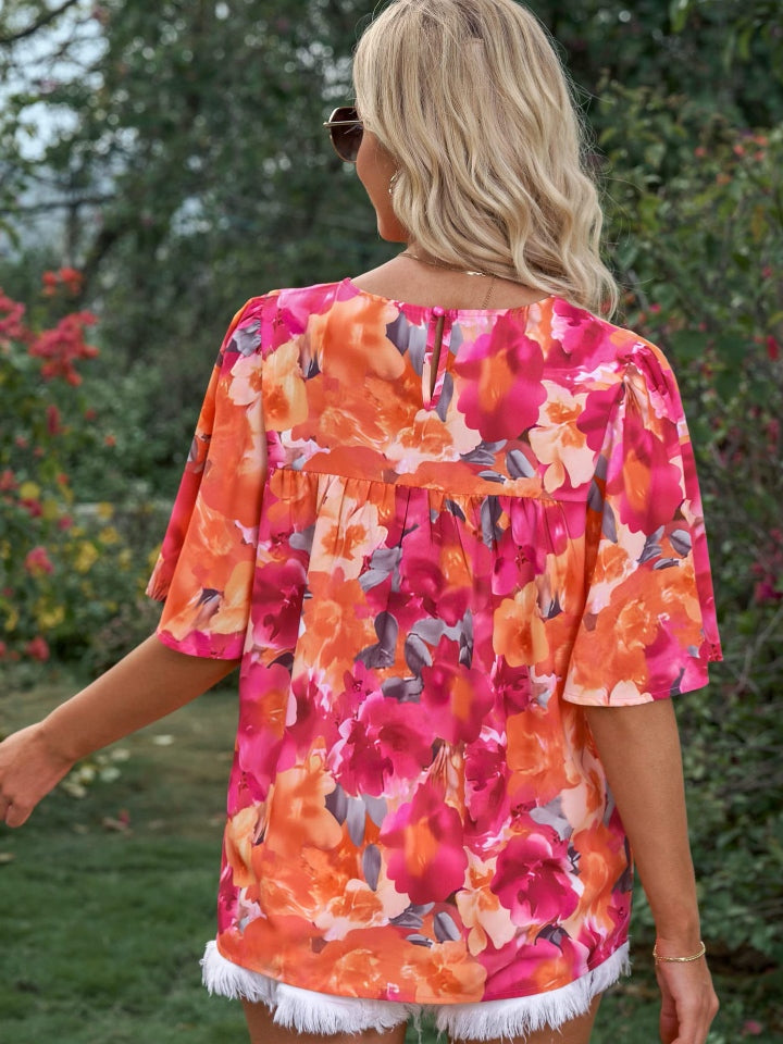 Honeybee Mumford's Printed Round Neck Half Sleeve Blouse